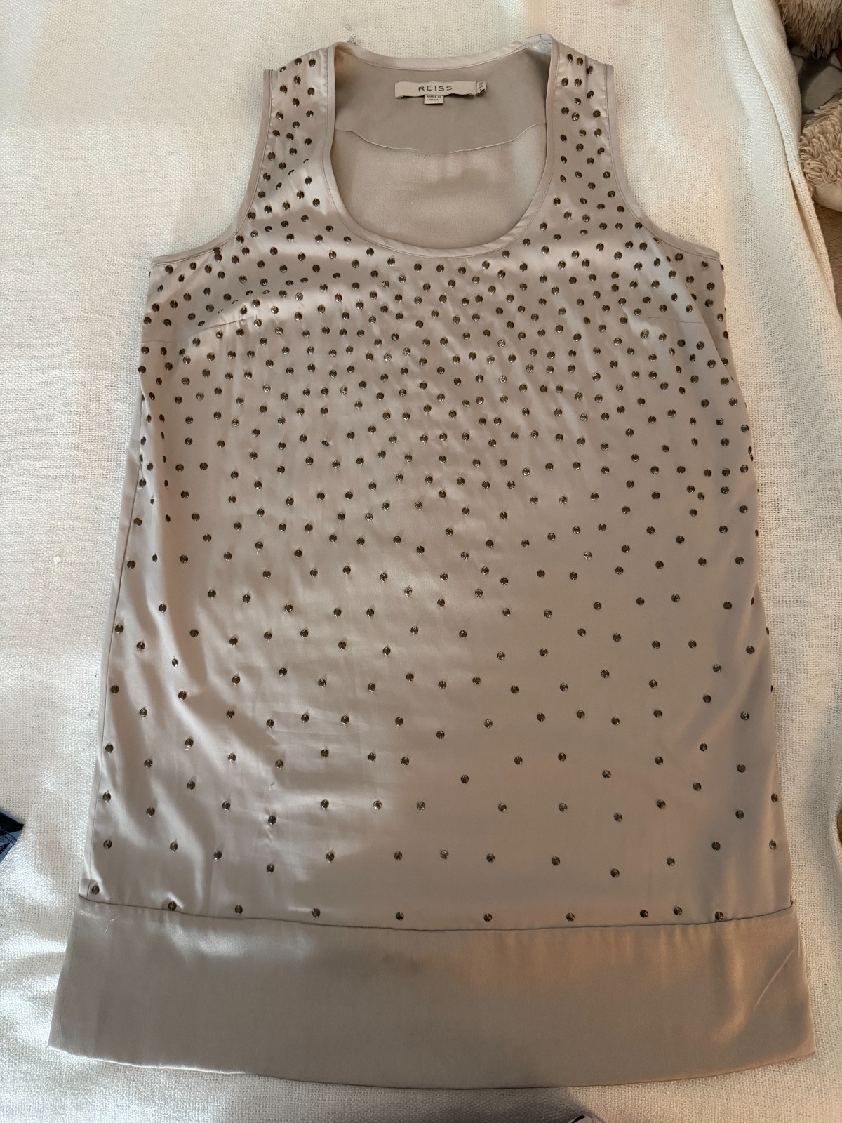 REISS Champagne Satin Studded Shift Dress Sleeveless Cocktail Dress Size 6