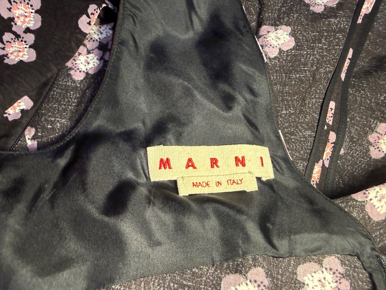 2014 MARNI Cherry Blossom Print Viscose Linen Deep V-Neck Sun Dress SIZE IT38 S