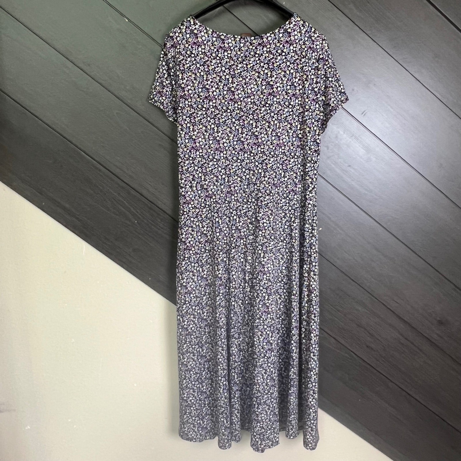 Perceptions New York Women Floral Tie Front Midi Dress Purple Short Sleeve NWT L