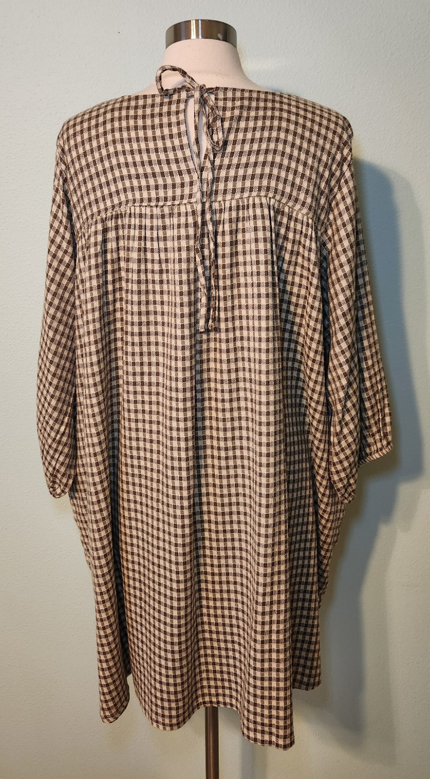 NWT ABLE Brown Gingham Cotton Blend Alyssa Mini Lined Peasant Dress Size XXL