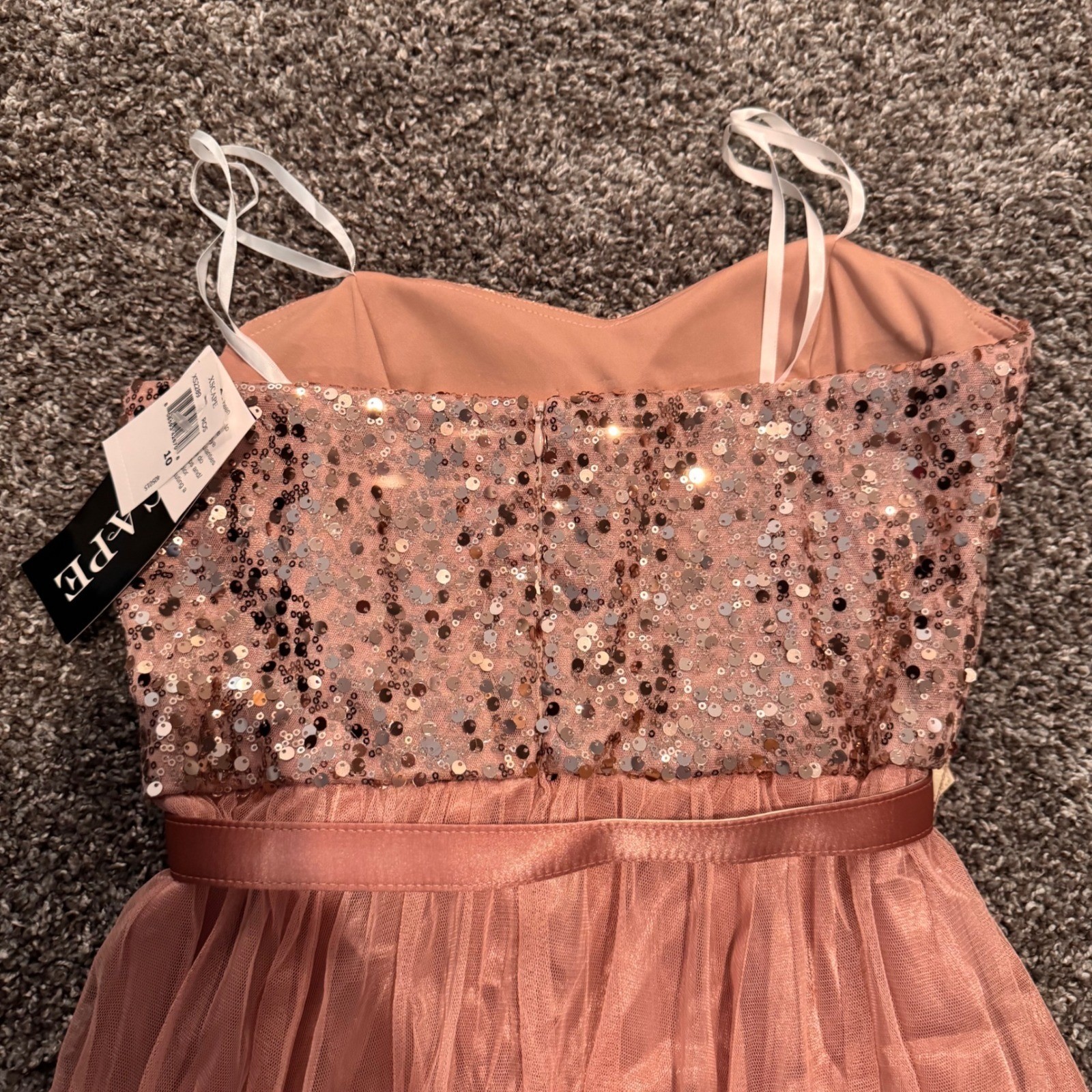 Xscape Rose Gold Sequin Tulle Strapless Gown Formal Prom Evening Dress Pink 10