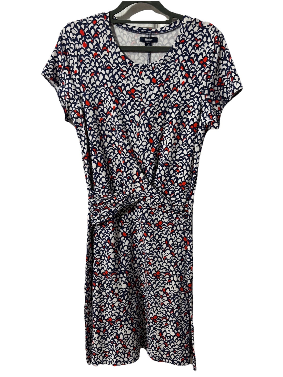 Hatley Martine Dress Sz L Feather Tips A-Line Dress Twist Front Stretch $95