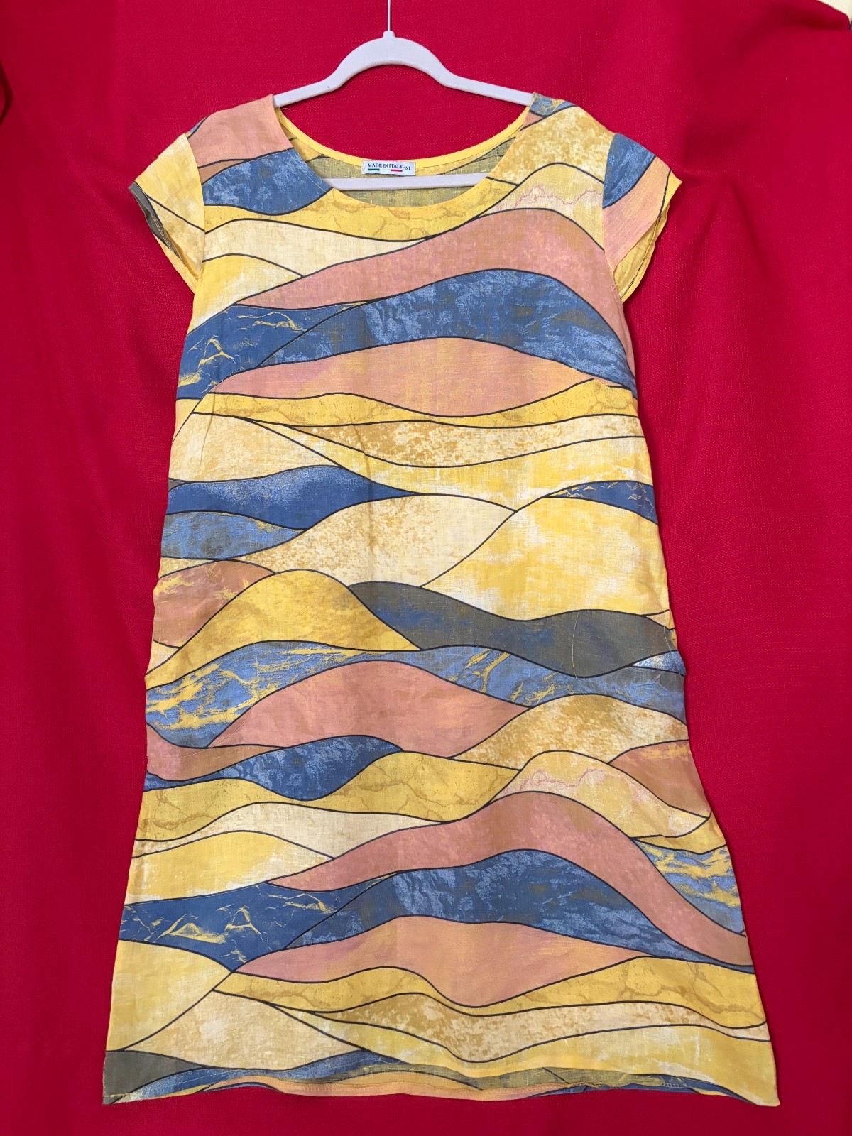 100% Italian Linen Summer Dress, Size 3XL – Made in Italy, pre-owned