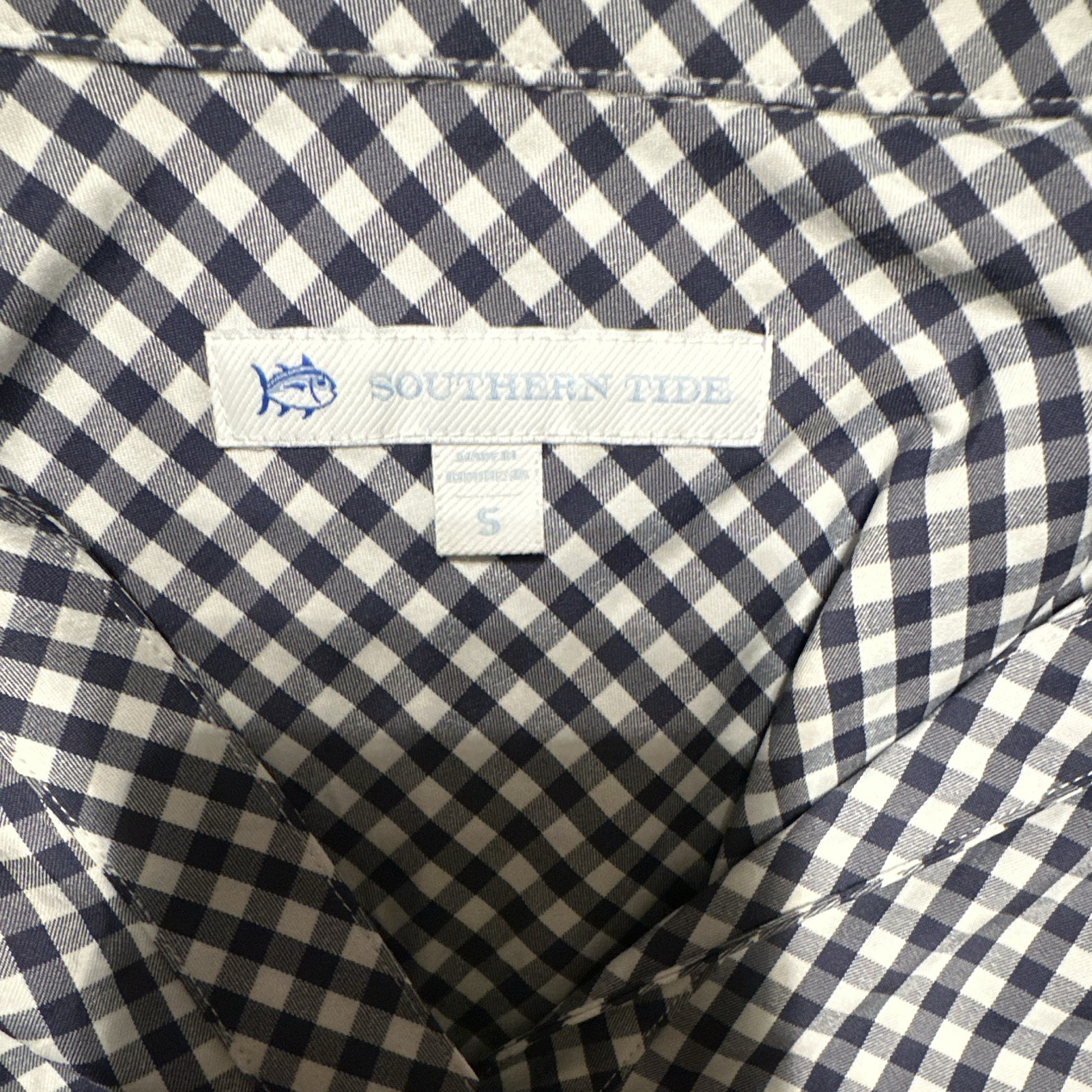 Southern Tide brrr Navy/White Gingham Shirt Dress S Pockets Style 10007