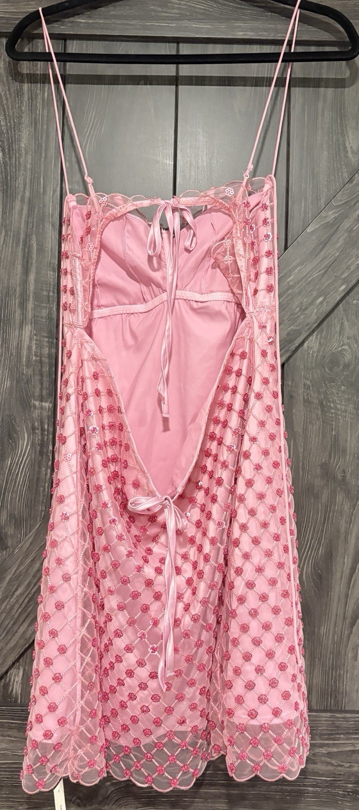For Love & Lemons Embroidered Pink Beaded Mini Dress Sz XL Sleeveless Boning