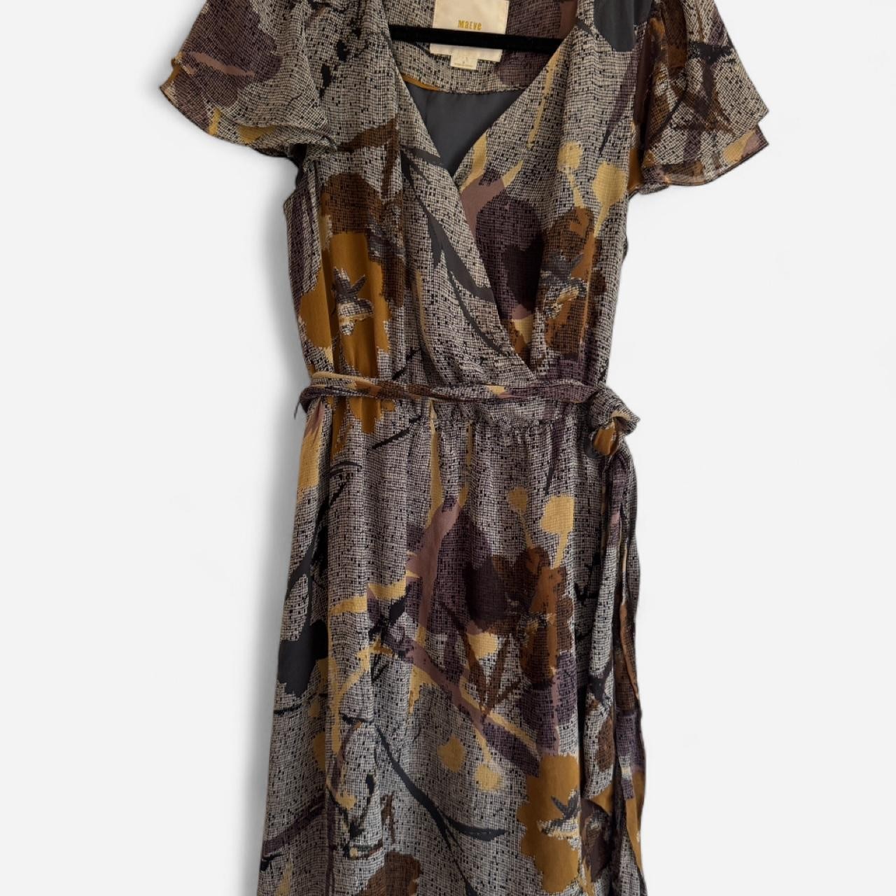 Maeve for Anthropologie Silk Floral Print Wrap Dress Ruffle Sleeves Tie Size 8