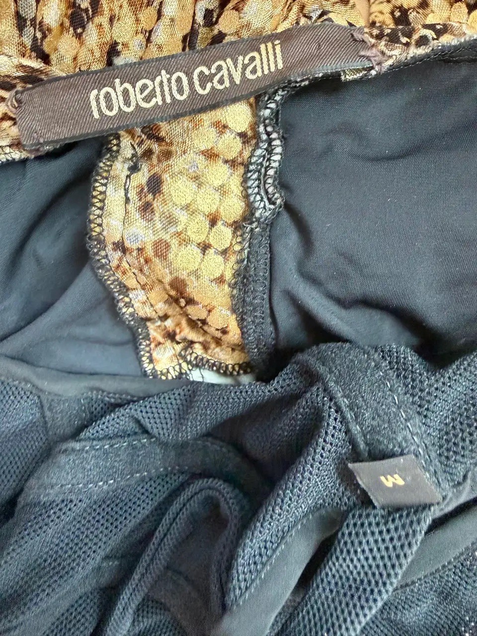 Roberto Cavalli F/W 2003 Runway Plunging Bustier Ruched Zipper Metallic Dress