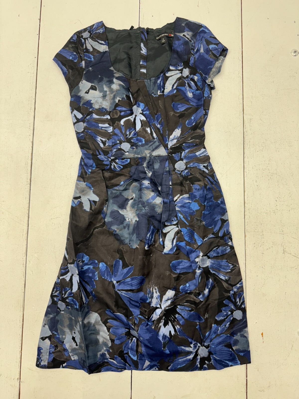 Banana Republic Mad Men Black Blue Floral Short Sleeve Dress Womens Size 0