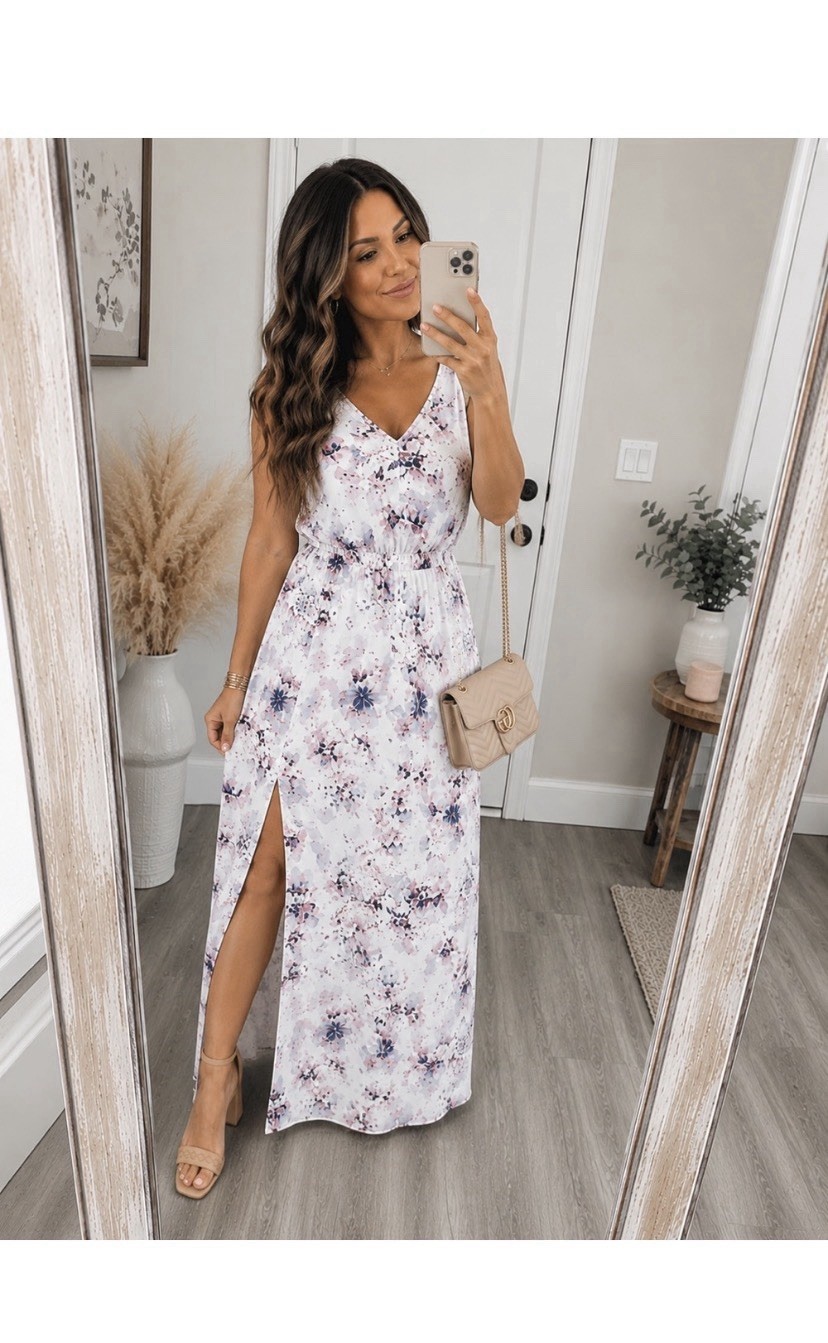 Show Me Your MUMU White Floral Silky Satin Maxi Dress Size Medium New!