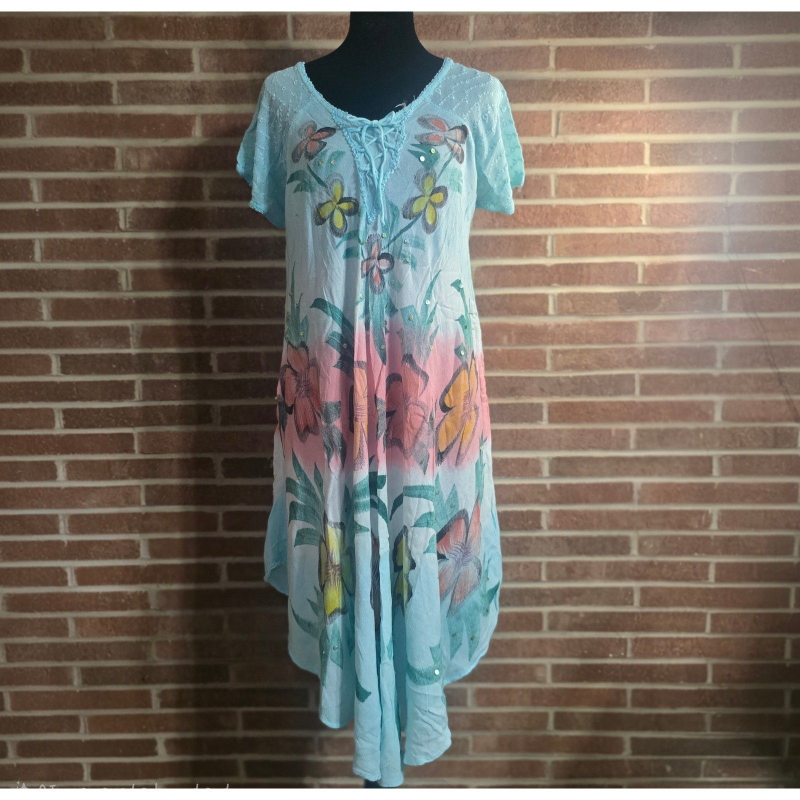 Beach by Exist Plus Size Rayon Floral Handkerchief Midi Dress Swim Coverup Boho