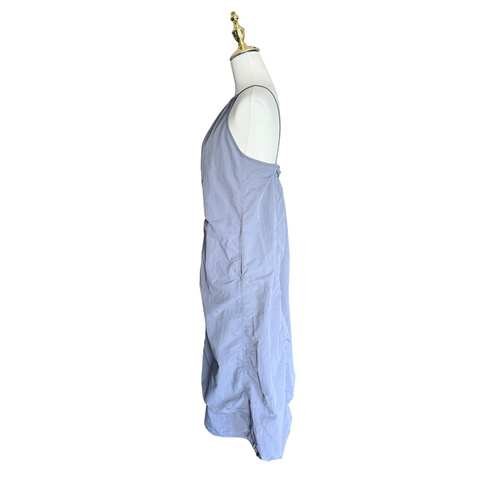 Zara Gray Blue Nylon Halter Midi Parachute Dress Toggle Back Womens Size Medium