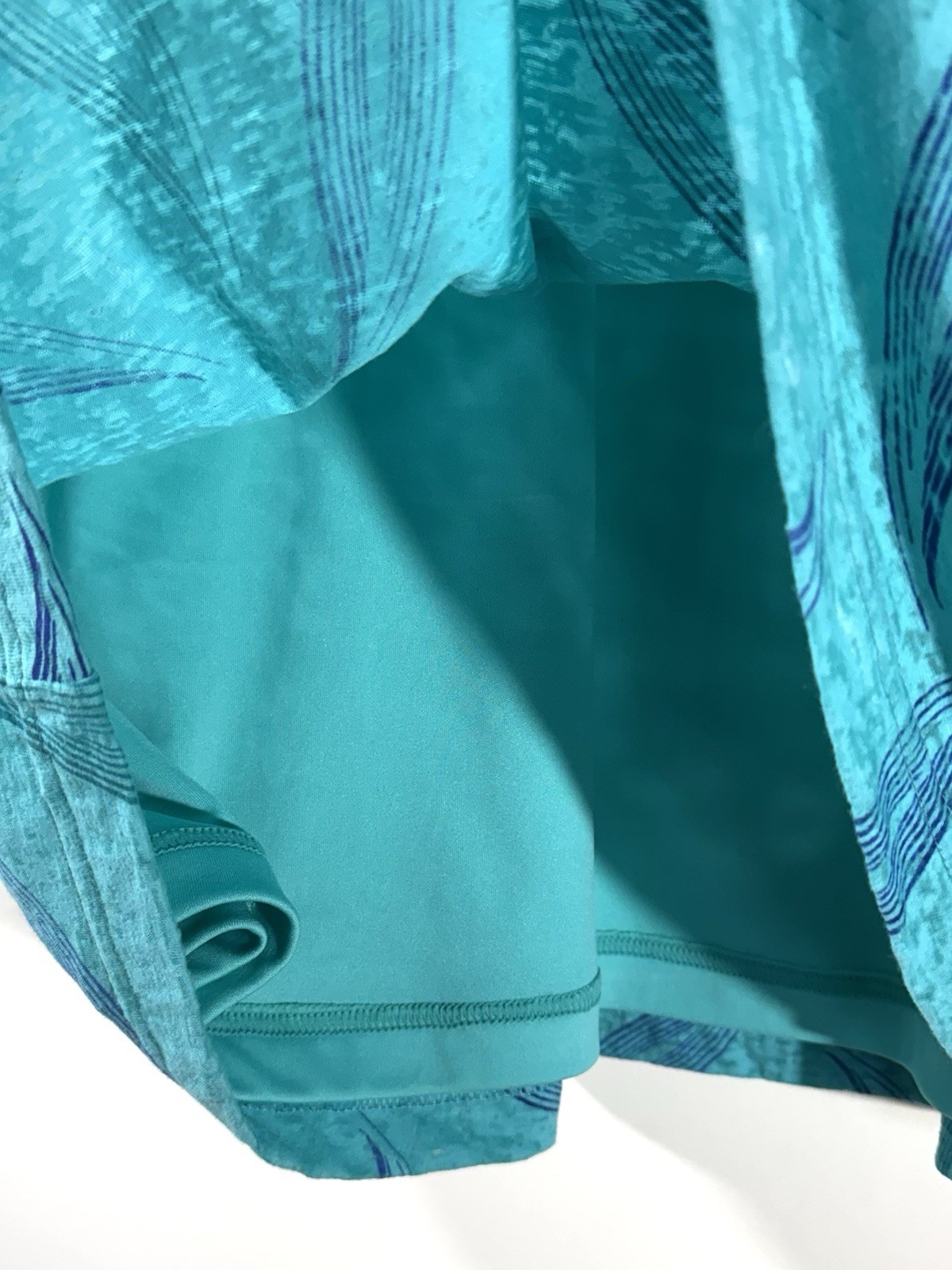 Merrell Teal Blue Leaf Print Opti-Wick Cap Sleeve V-Neck Dress Sz Large Hiking