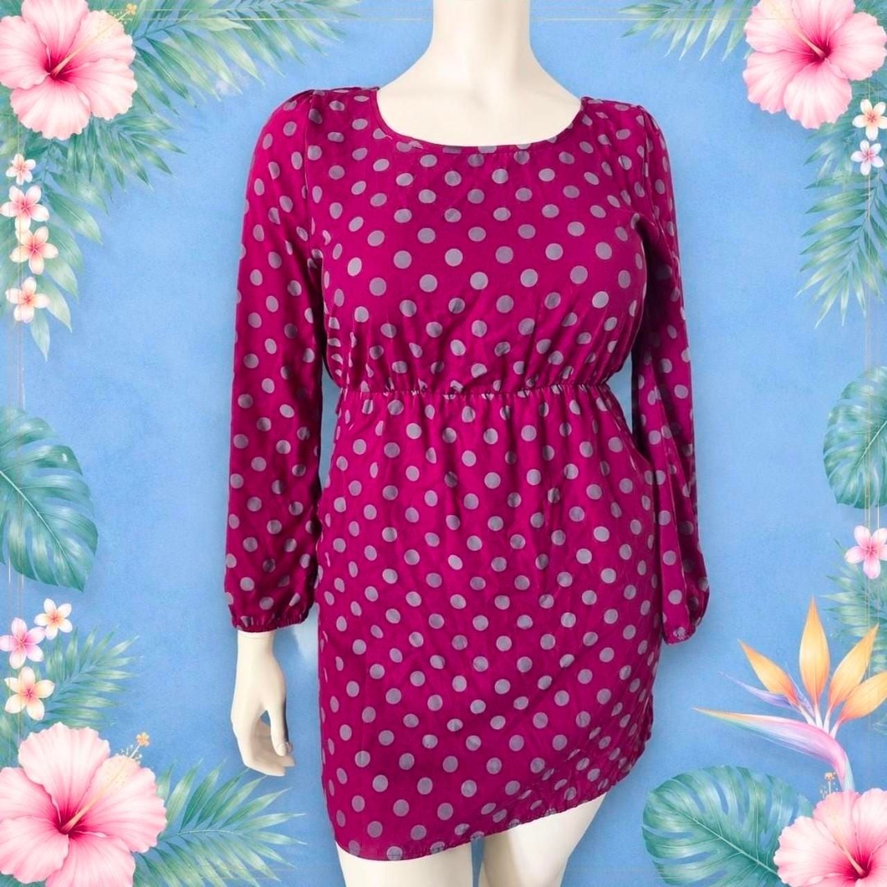 Everly Pink and Grey Polka Dot Long Sleeve Open Back Dress Size L