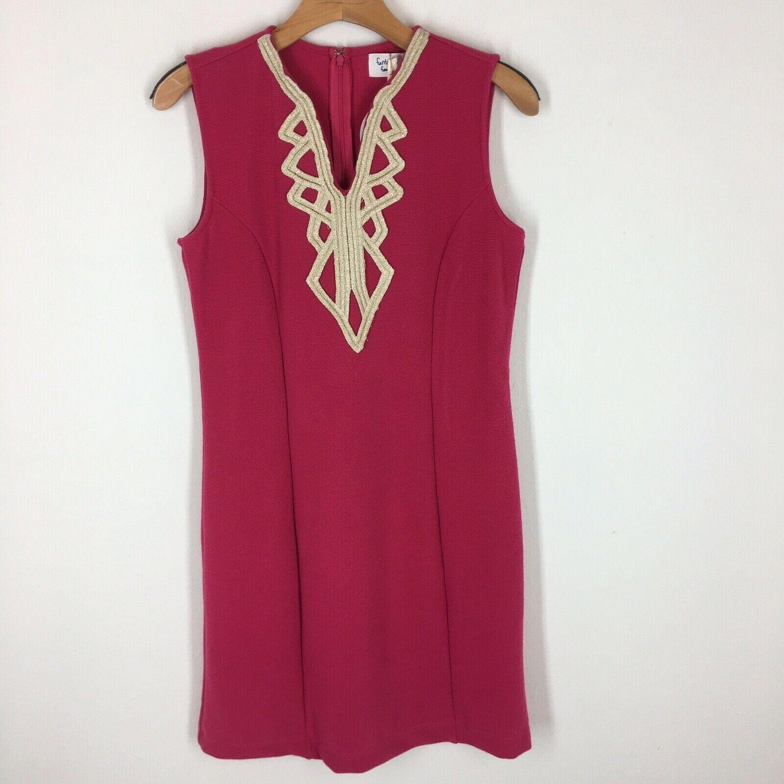 Fantastic Fawn womens Pink Shift Dress Gold metallic trim Size Large Knit New