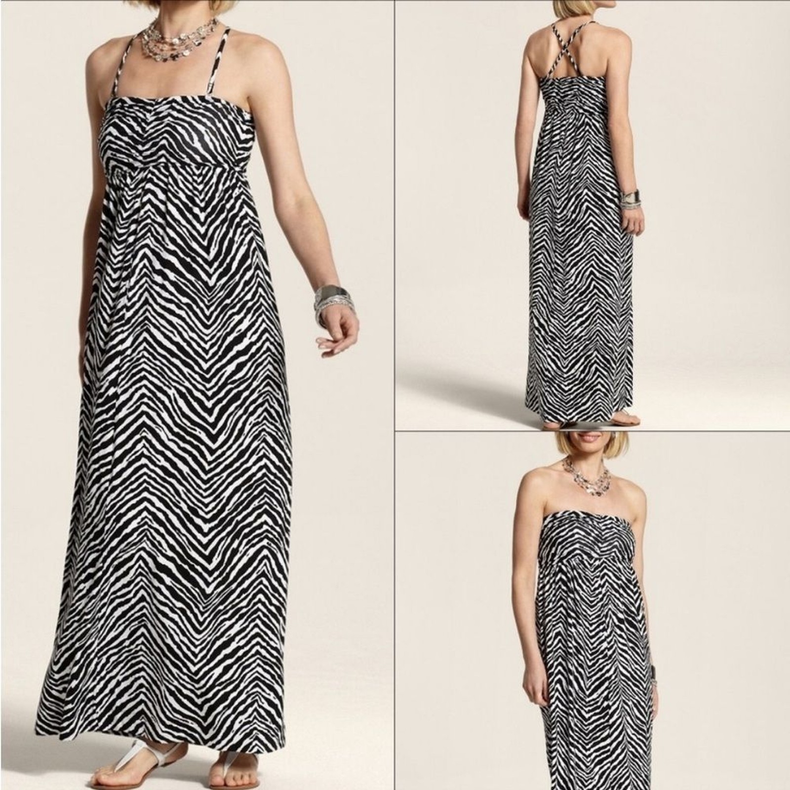 Zenergy by Chico’s Gemma Convertible Zebra Maxi Dress M 8