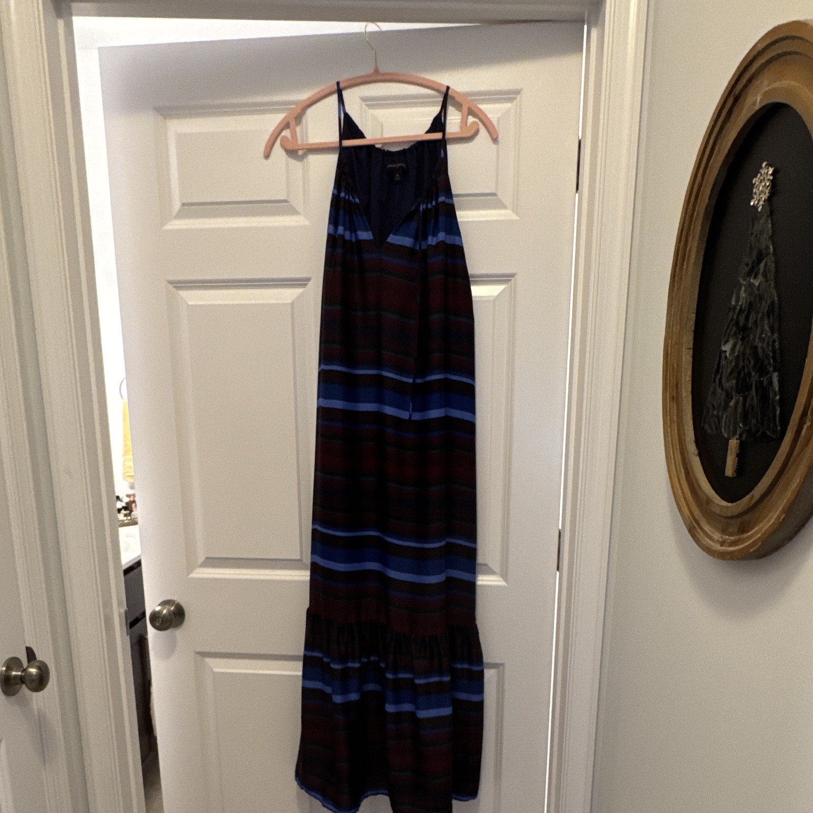 Banana Republic Women’s XL Blue/Brown Striped Halter Sleeveless Ruffle Maxi