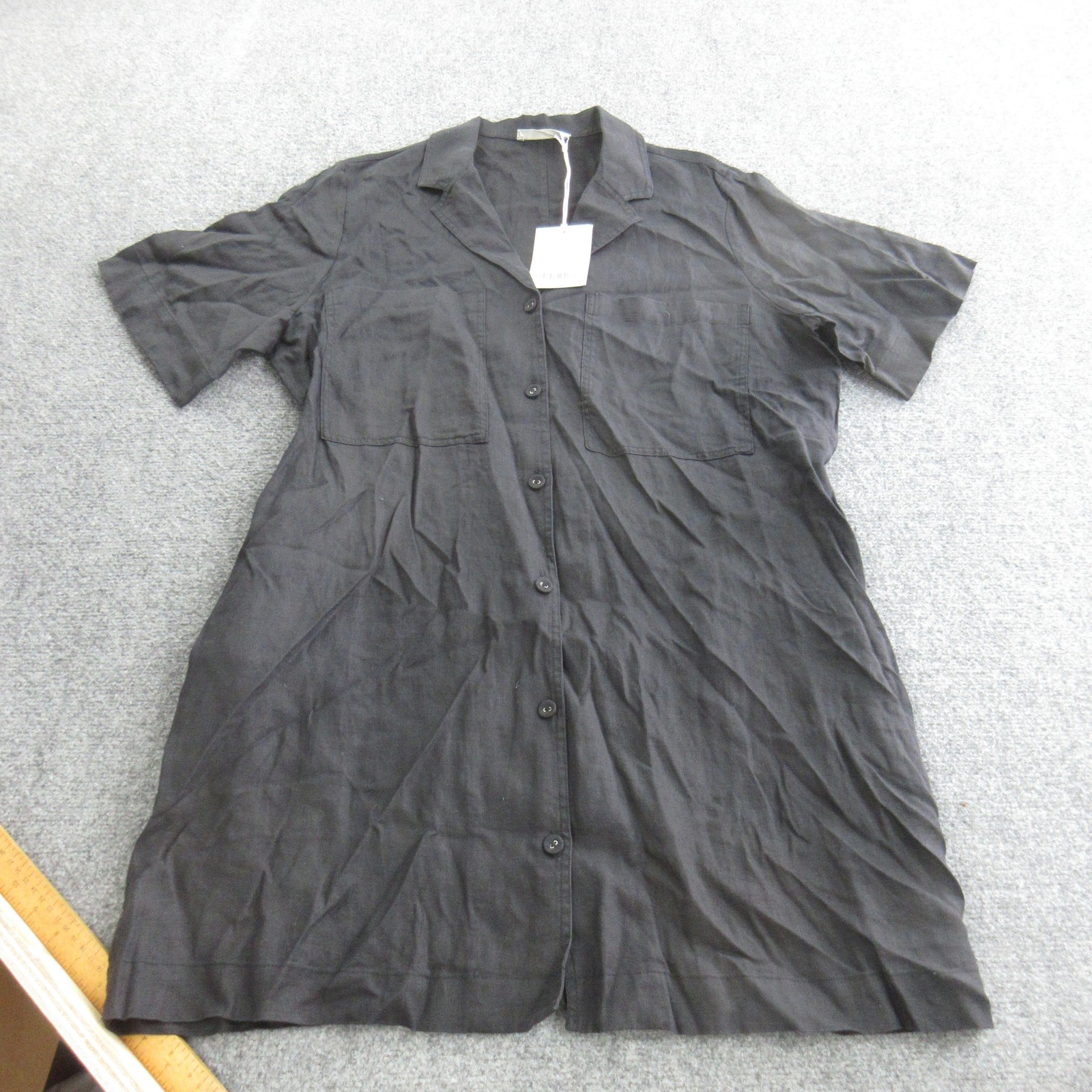 Everlane Dress Womens XL Black Linen Shirt Dress Workwear Short Sleeve Pockets