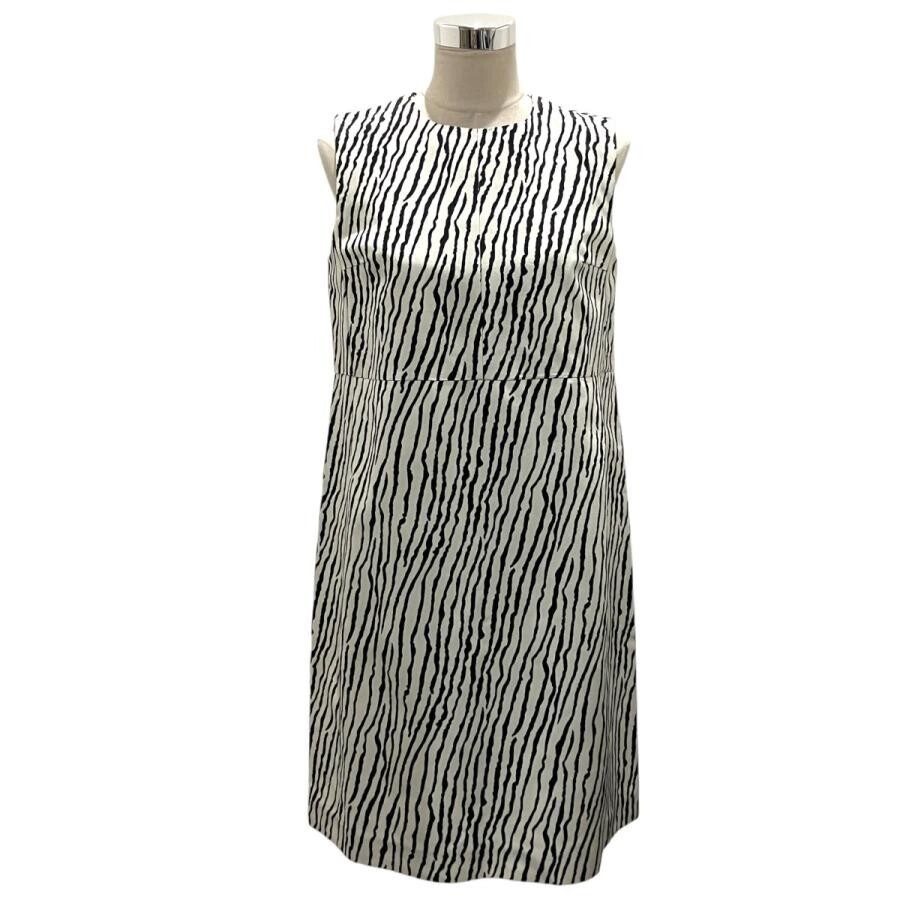 S Max Mara Zebra Print Sleeveless Dress White Black Size 42 Cotton Viscose