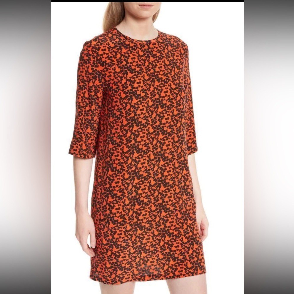 Equipment 100% Silk Orange Black Pattern Front Pockets Mini Dress Workwear XS