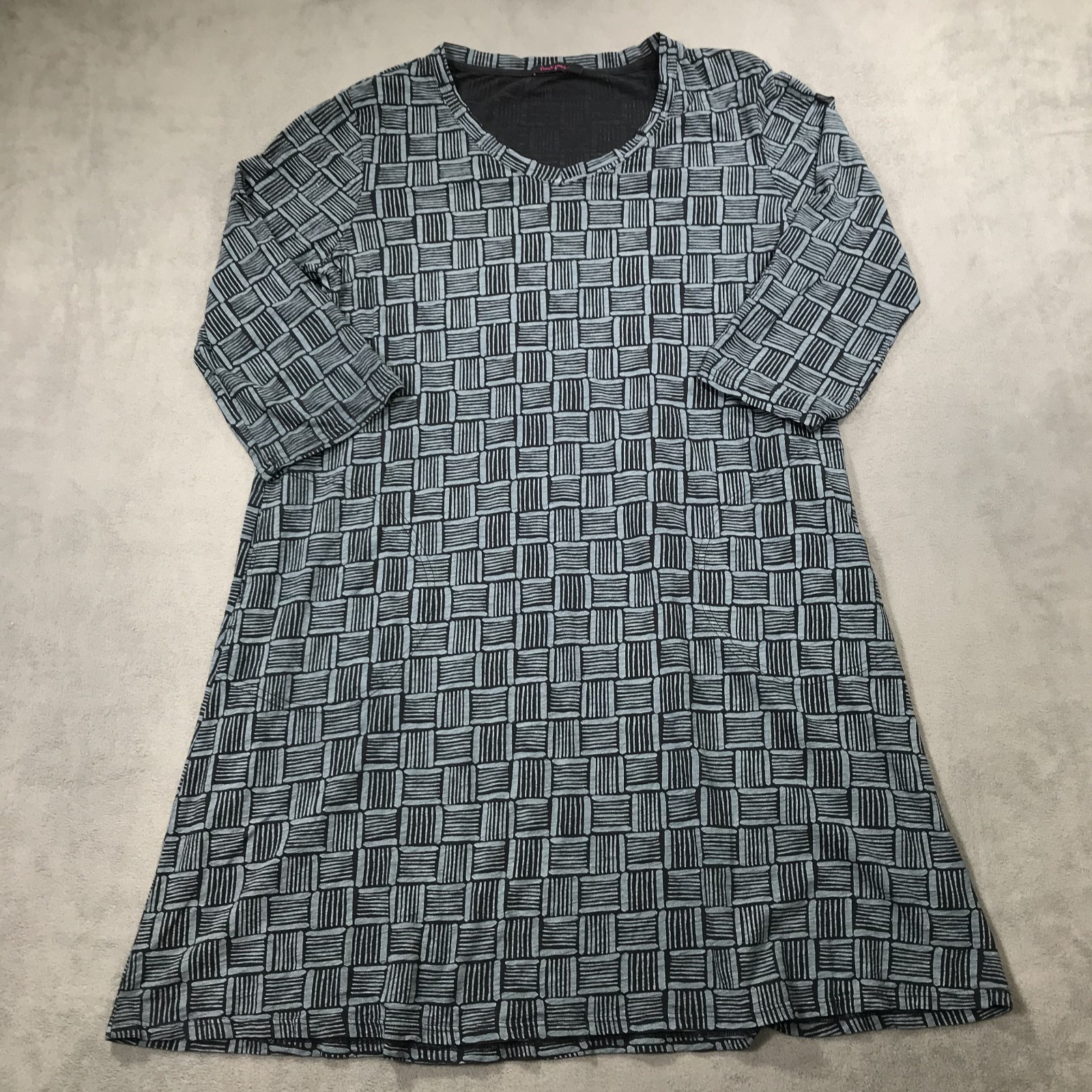 Fresh Produce Printed Dress Womens Large Blue 3/4 Sleeve V Neck USA Made Beach