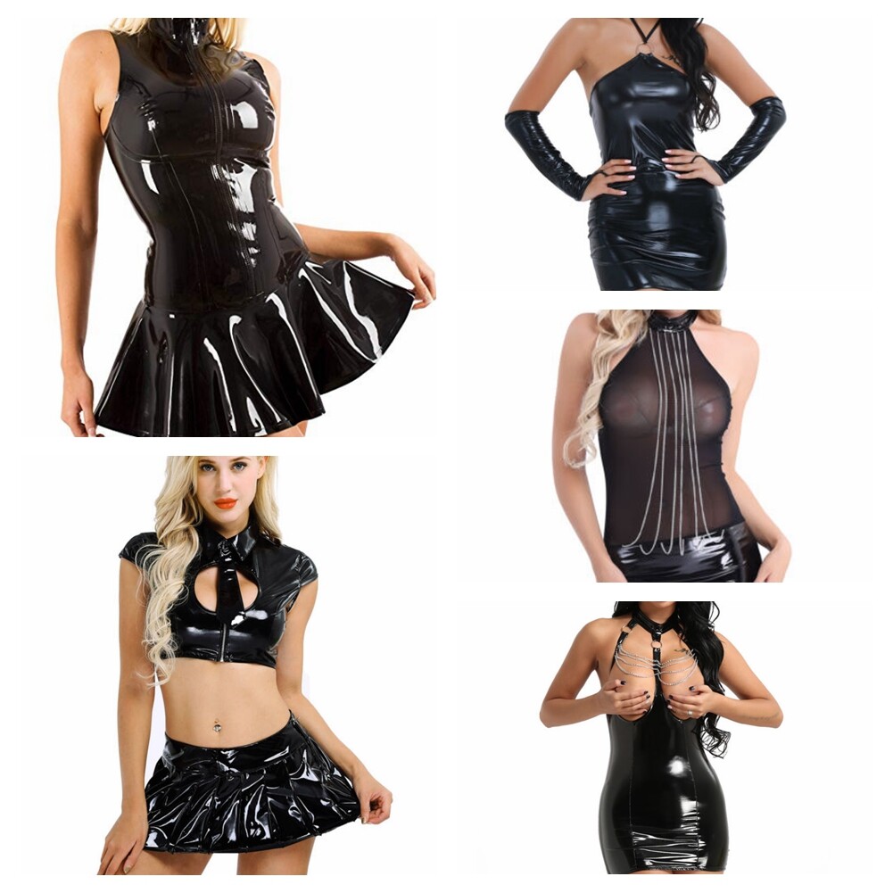 Fashion Women’s PU Leather Party Bodycon Mini Dress Wet Look Clubwear Lingerie
