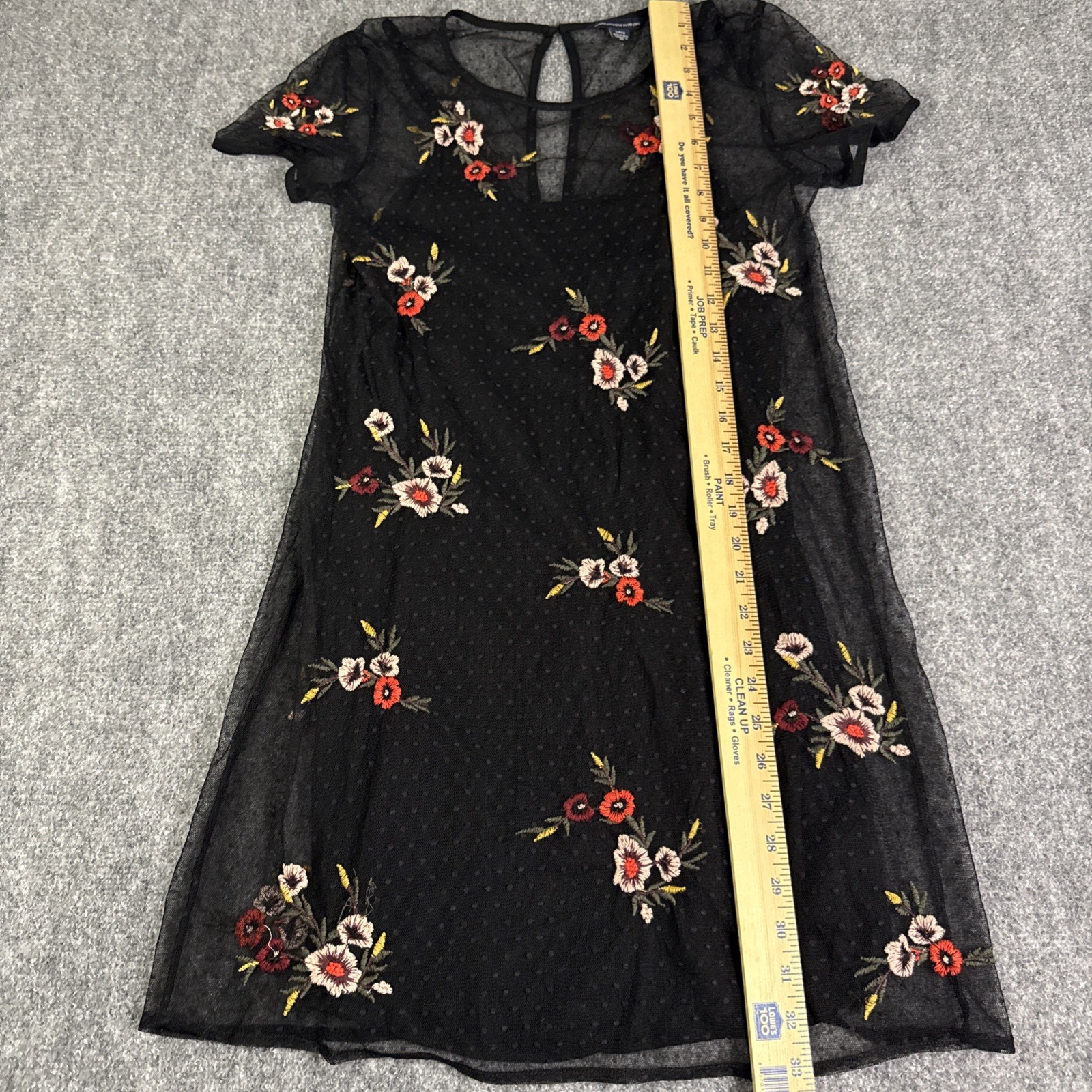 American Eagle Embroidered Floral Layered Black Lace Swiss Dot Dress Small