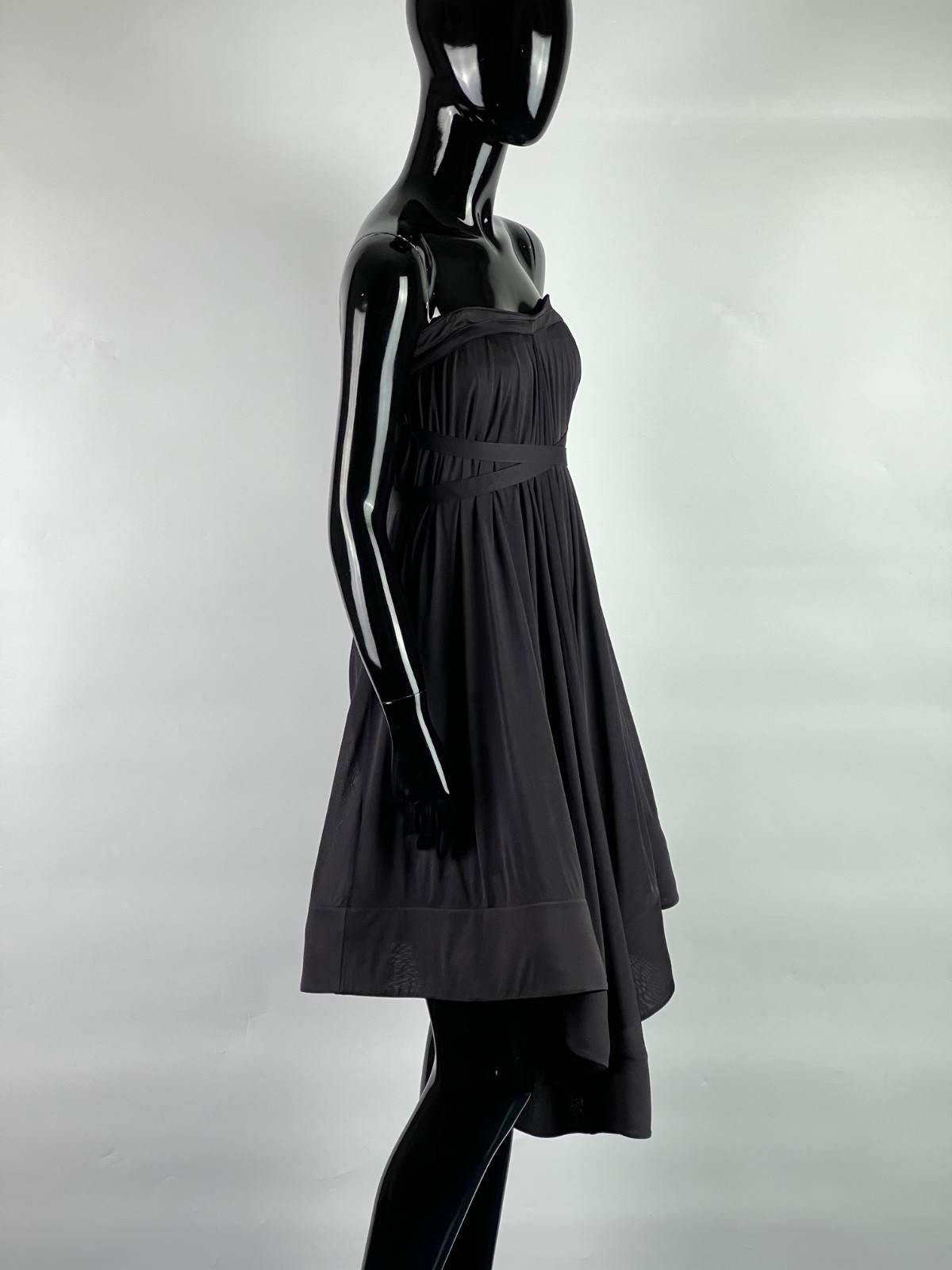 Celine Asymmetrical Sleeveless Belted Pleated Corset Dress Size S