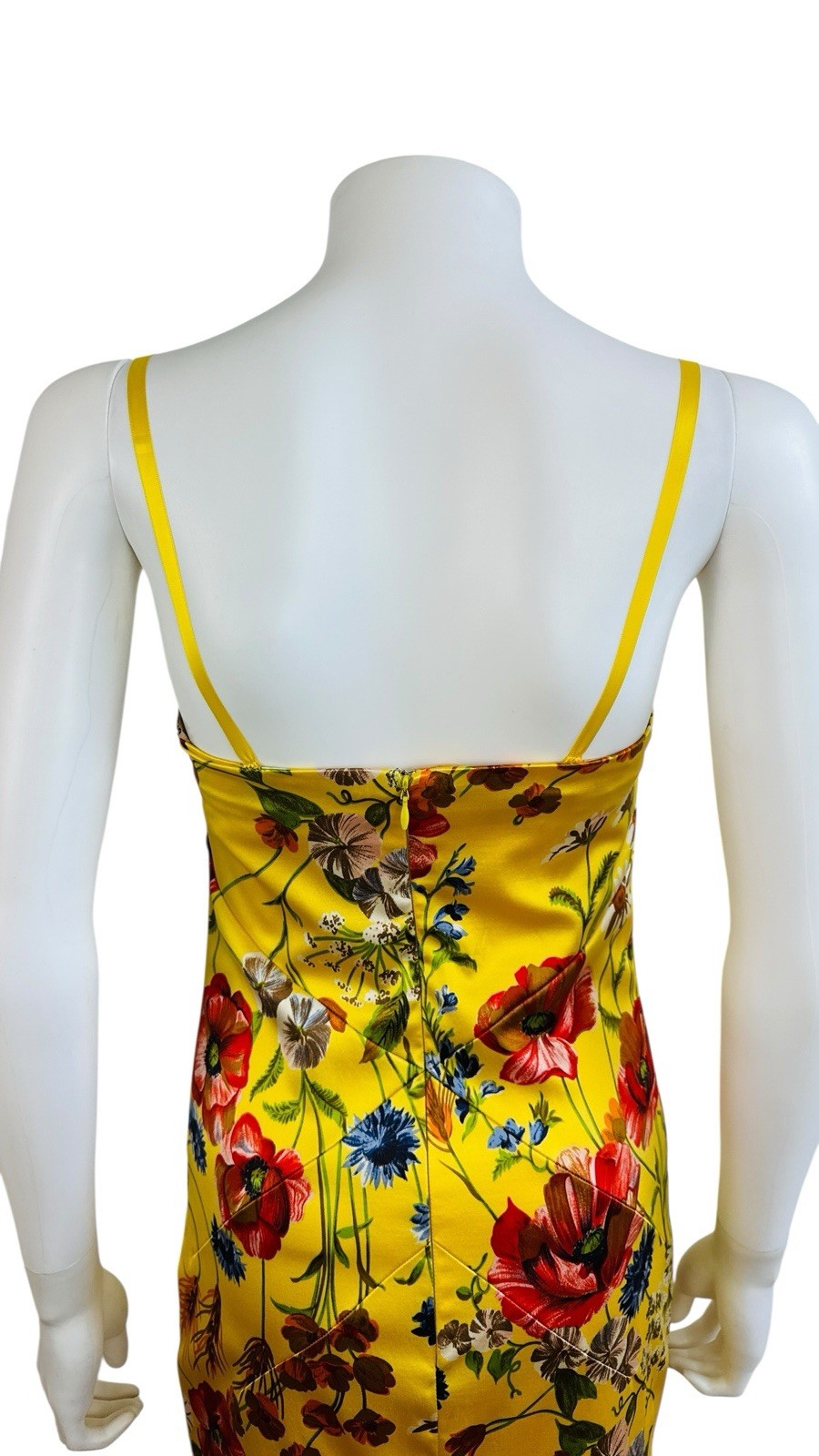 Rare Vintage 1990s Dolce + Gabbana Yellow Silk Floral Stretch Corset Dress Gown