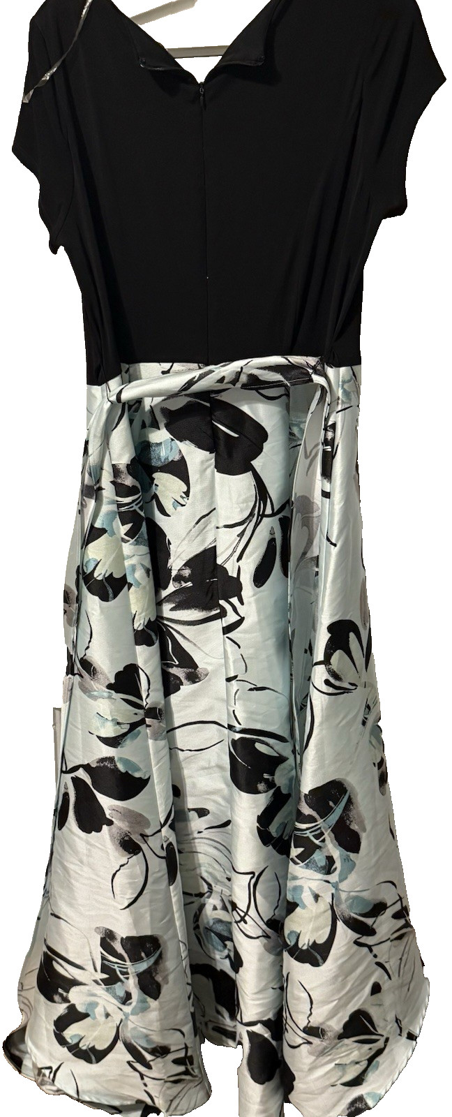 Shelby Nites floral aqua formal silk gown w/knit black top Size 16 NWT bow