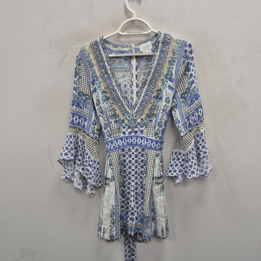 Camilla Franks El Salvador Low V Neck Silk Playsuit Dress Resort Wear Size Small