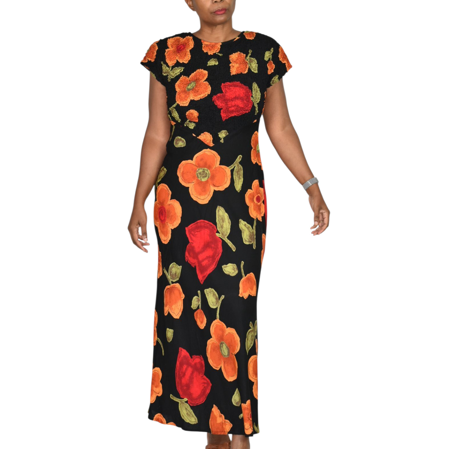 Jeffrey Dara Vintage Floral Maxi Dress 8 Medium Black Floral Flower Rayon Column