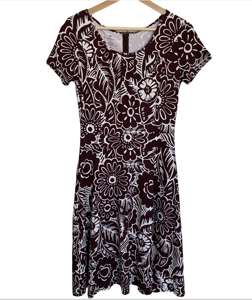TALBOTS Woman’s Brown White Floral Stretch Dress SZ XS