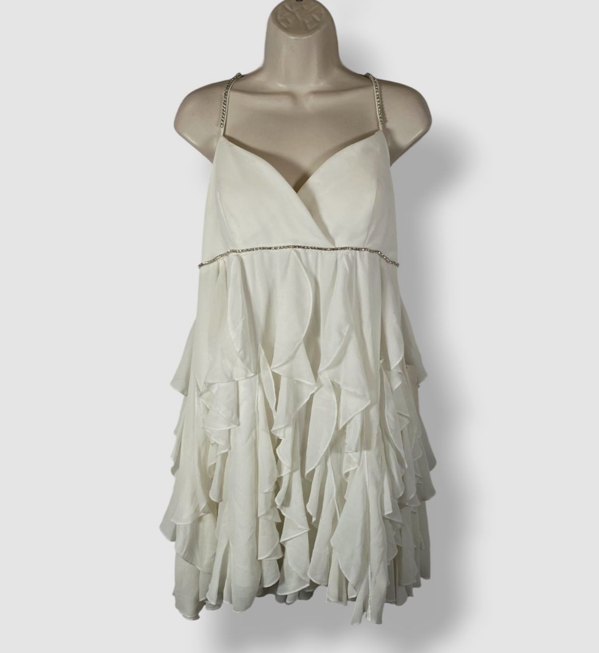 B Darlin Women’s Juniors’ White Ruffled Fit & Flare Dress Size 15/16