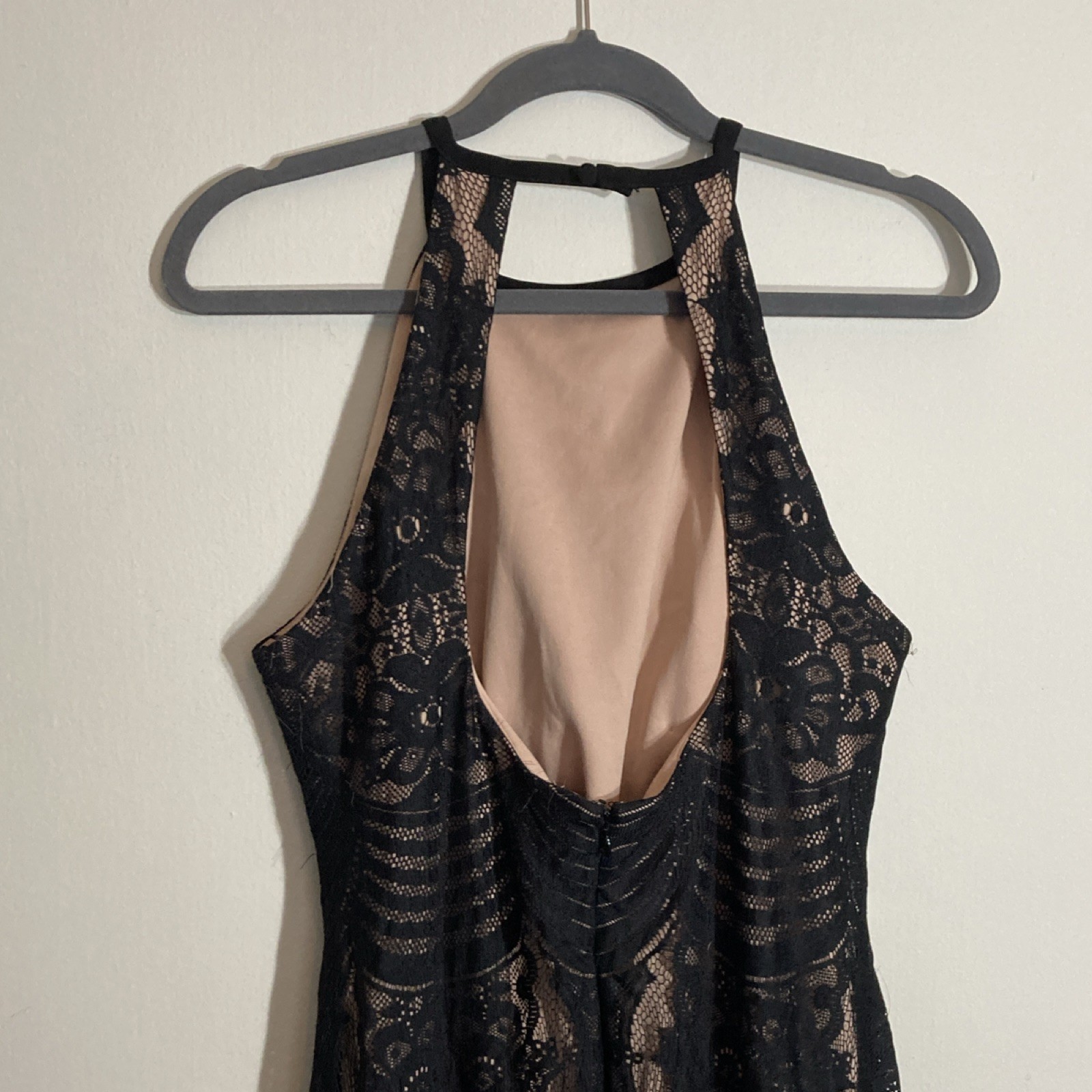 Morgan & Co Womens Black Floral Lace Halter Lined Maxi Dress Size 14
