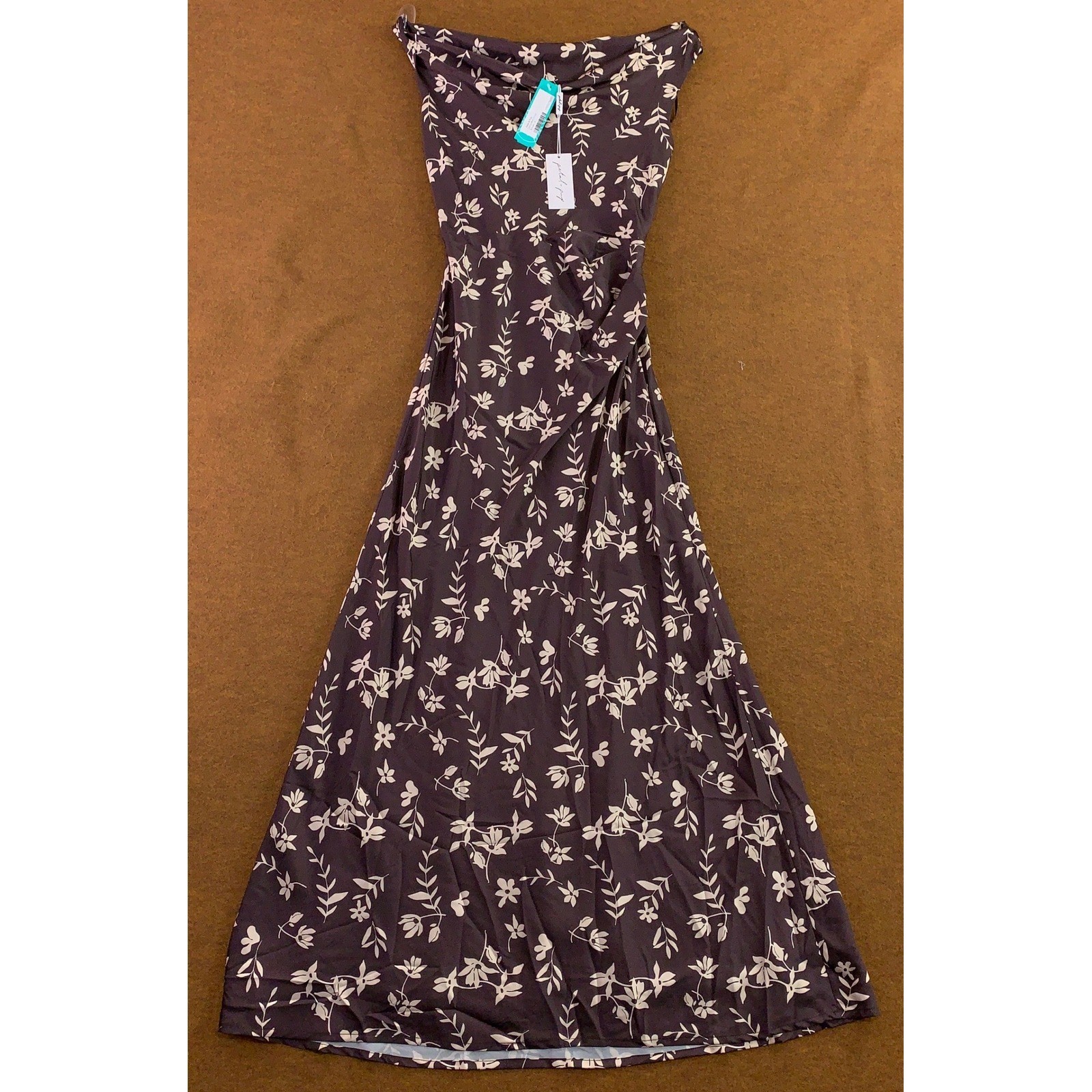 Petal and Pup Womens Small Brown Cream Floral Zafira Cowl Neck Midi Dress NWT