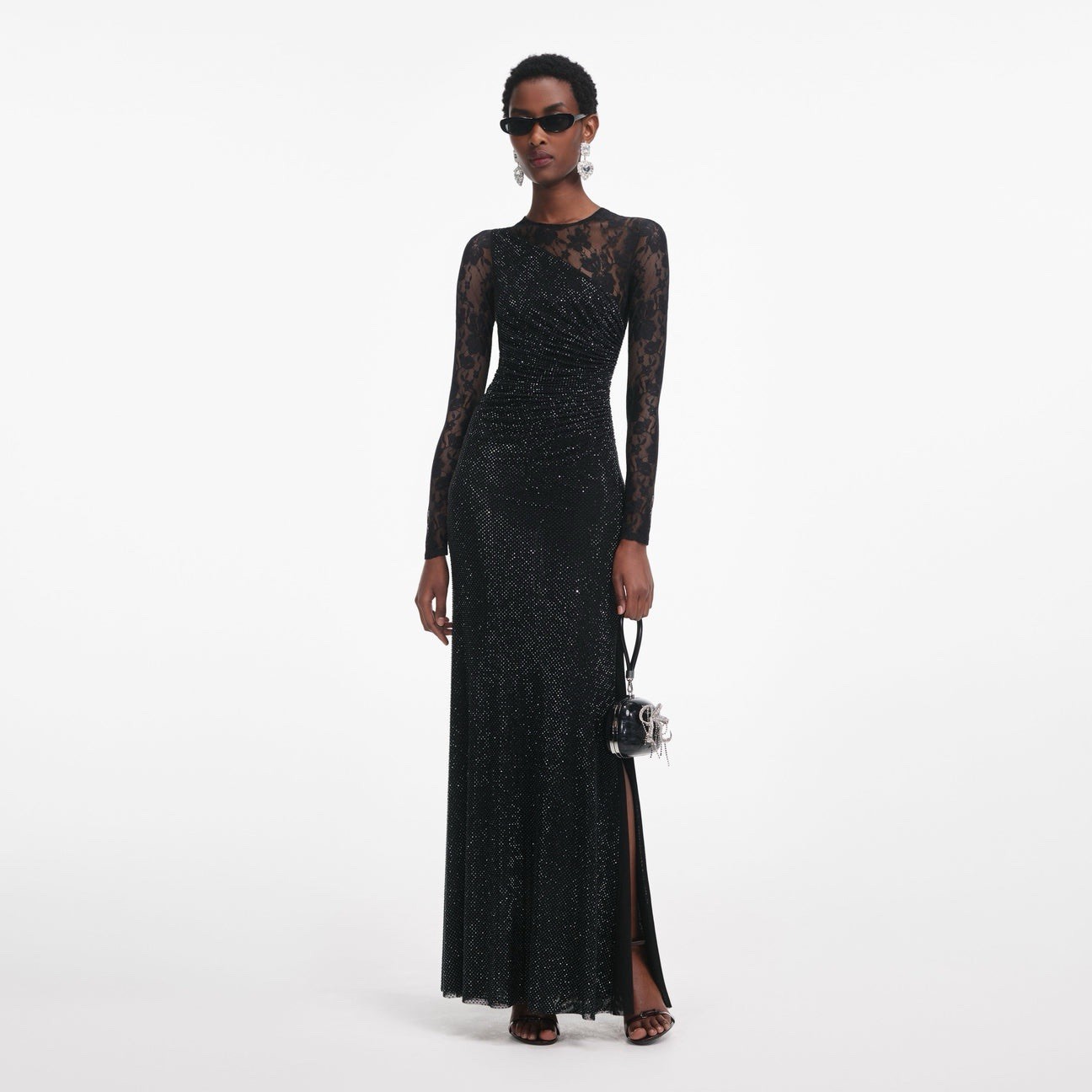 self portrait BLACK RHINESTONE MAXI DRESS $1050 UK 6=US 2
