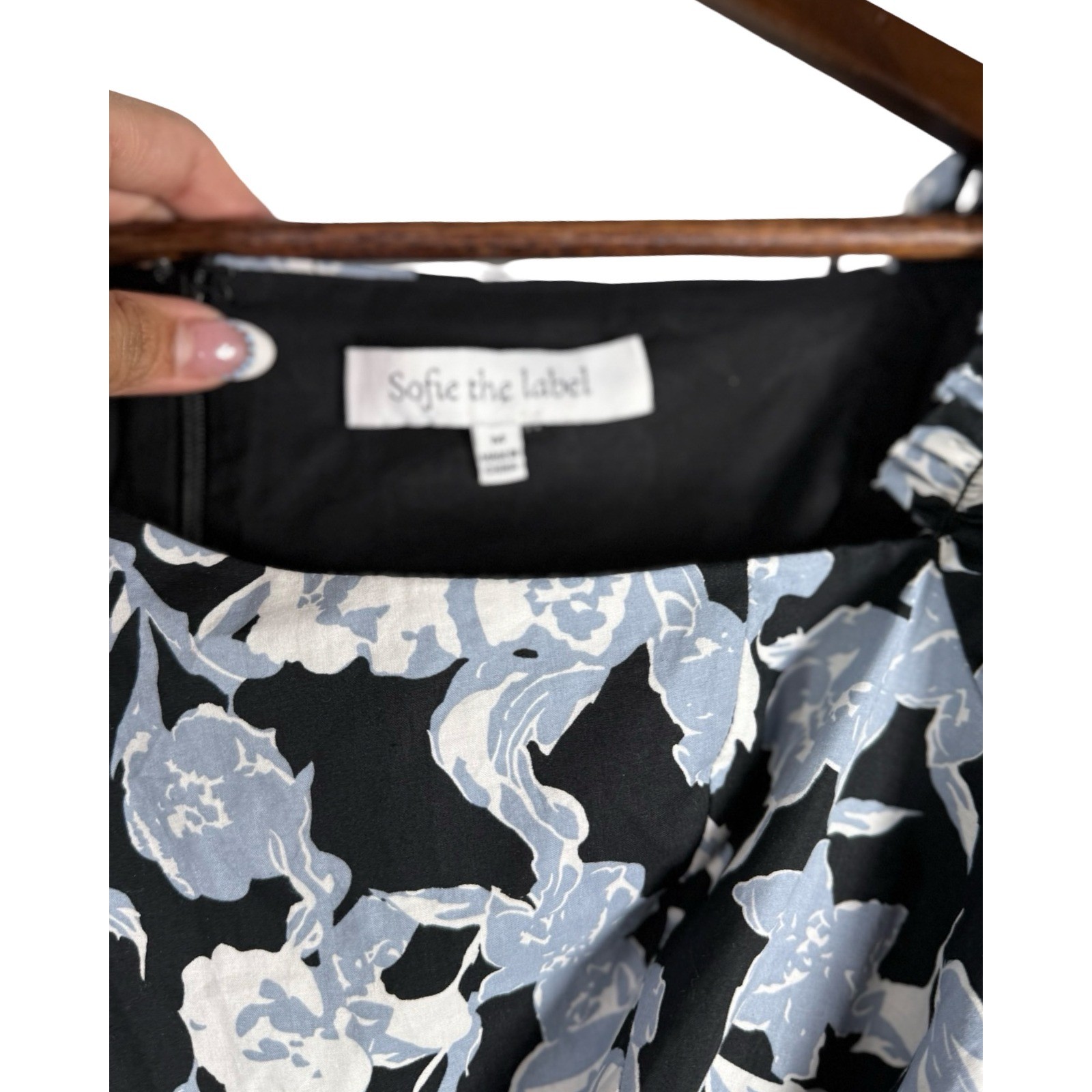 Sofie the Label Floral Puff Sleeve Cutout Mini Dress Black Blue White S1106D