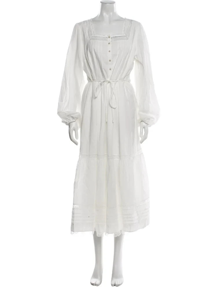 Caroline Constas women White Cotton Lace Embroidered Midi to Maxi Dress sz Large