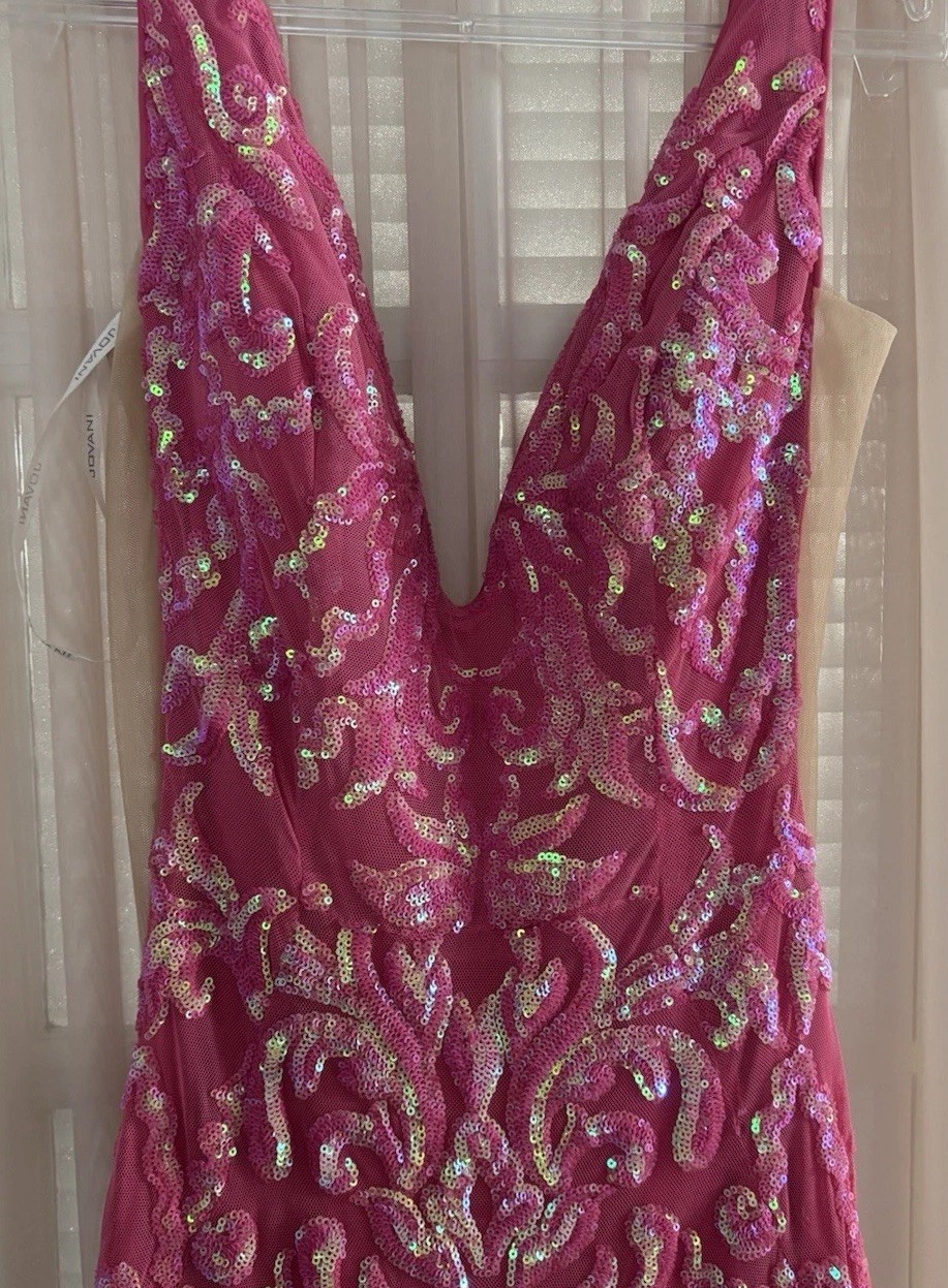 Jovani Pink Sequin Lace Long Mermaid Gown Dress Size 4 Sleeveless V-Neck