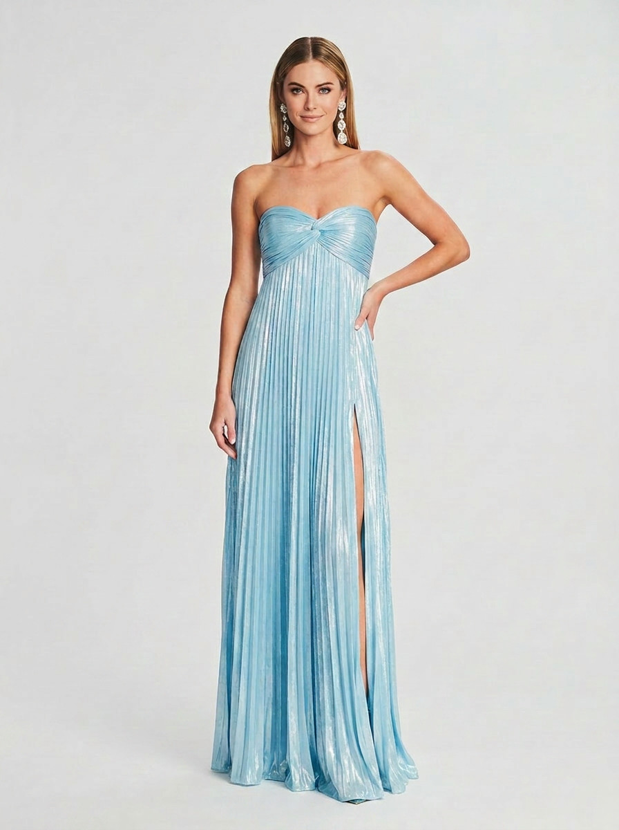 Luminous Pleated Strapless Maxi Dress