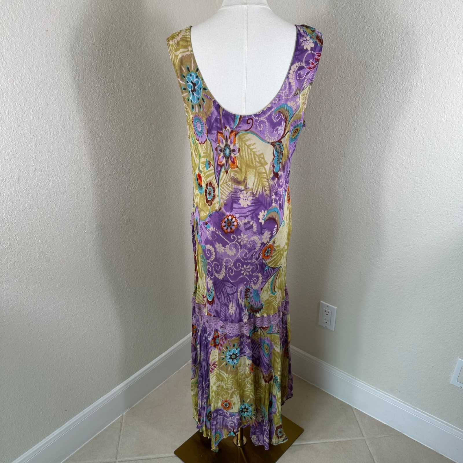 Midnight Velvet Maxi Dress 1X Purple Sequin Floral Rayon Boho Whimsigoth