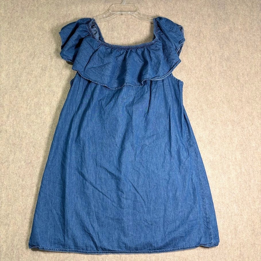 MPH Collection Denim Dress Womens XL Blue Cotton Ruffle Boho Coastal Chic Trendy