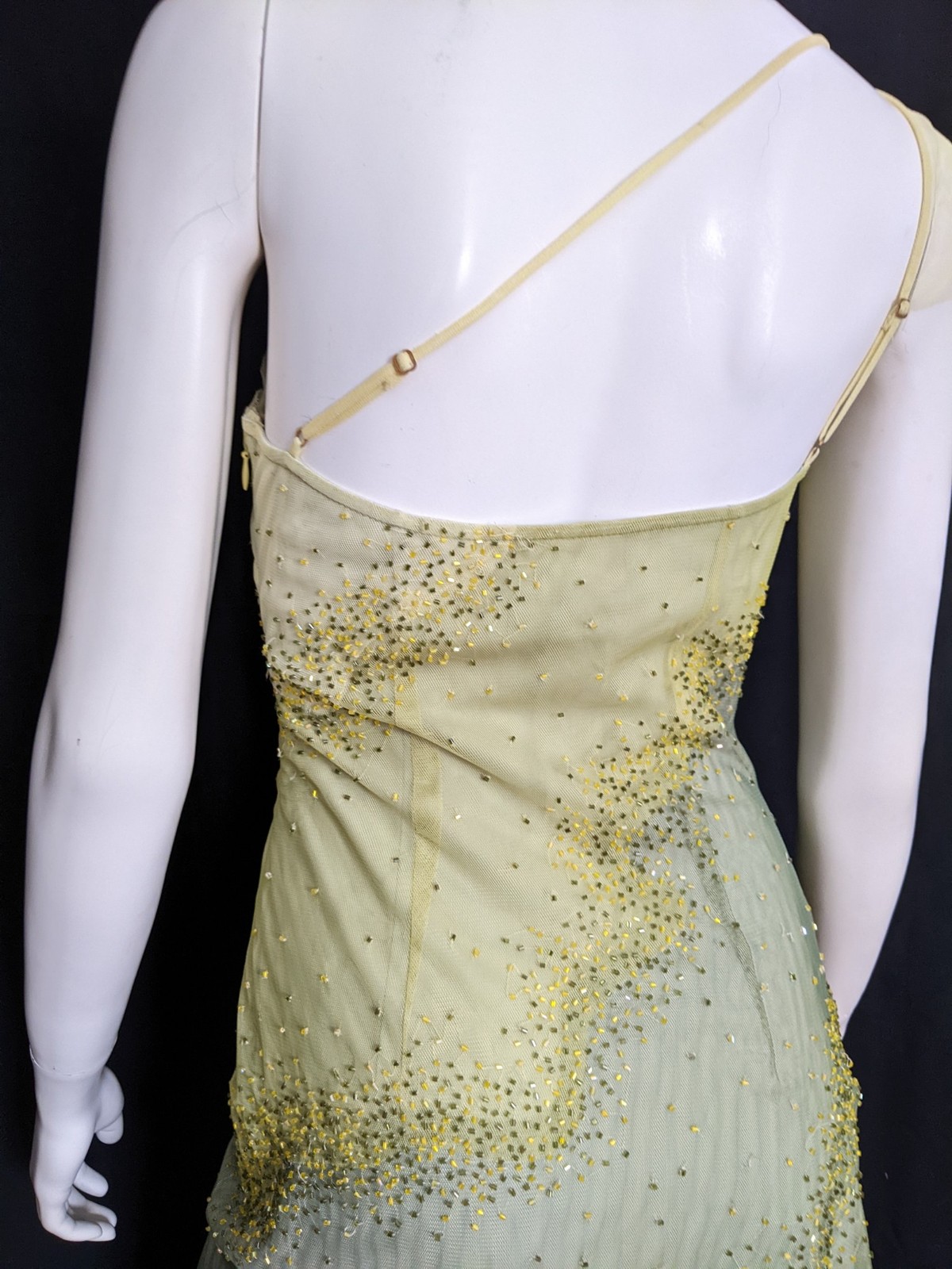 Y2K BCBG layers tulle flounce beads lime green dress 2 NWoT