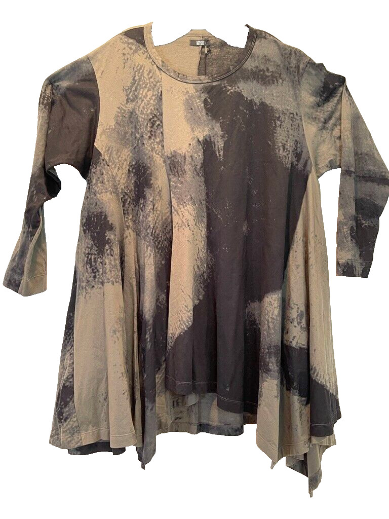 MOYURU TUNIC TOP High Low Hankerchief Hem Brown-Black Cotton M NEW