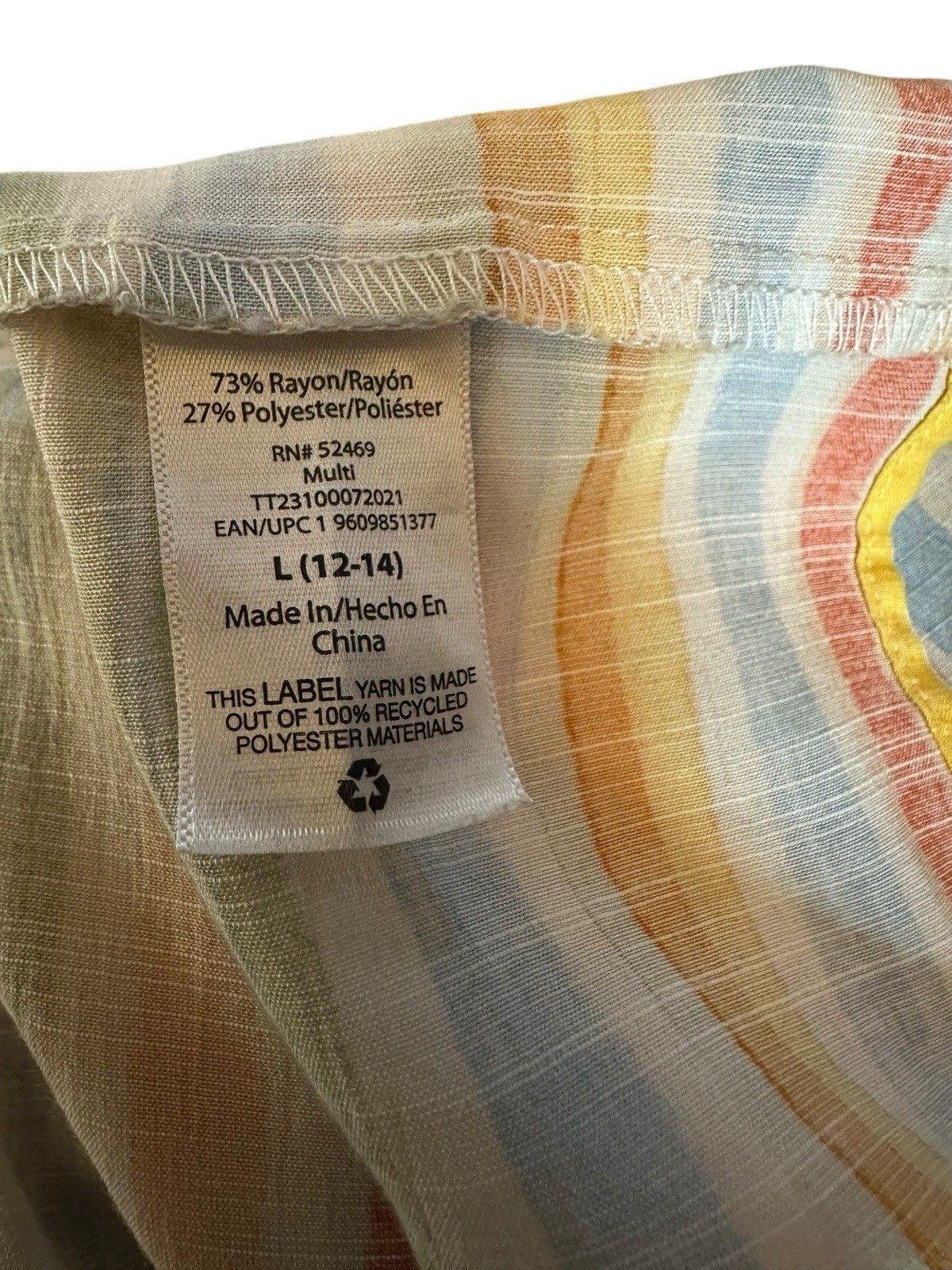 Time and Tru Womens Rayon/Cotton Tiered Dress Short Sleeves Colorful Stripes L