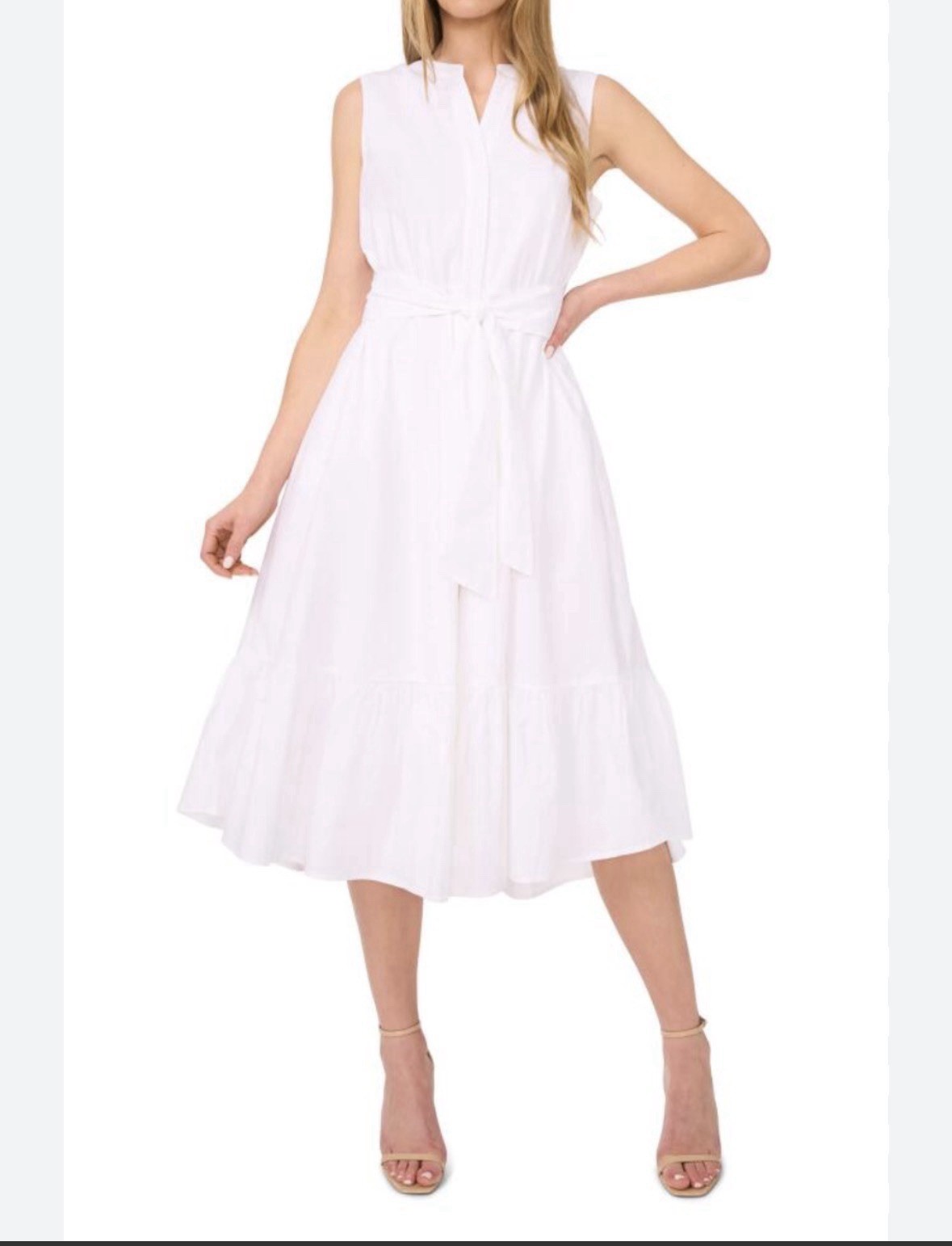 Halogen white cotton Button Up Midi dress xl, Ties And Pockets.
