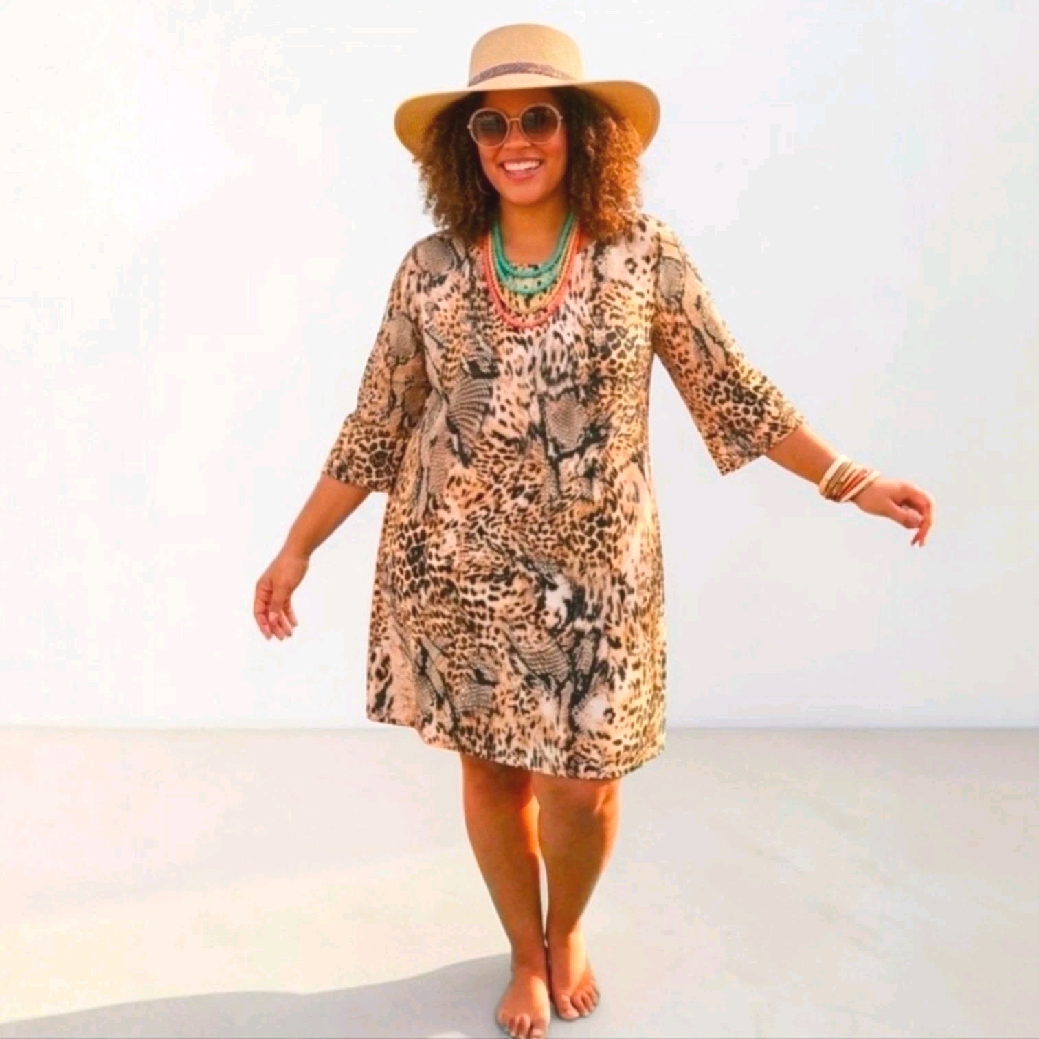 Chico’s Shift Dress Animal Print Elbow Sleeve Knee Length 3P 16 18 Petite XL