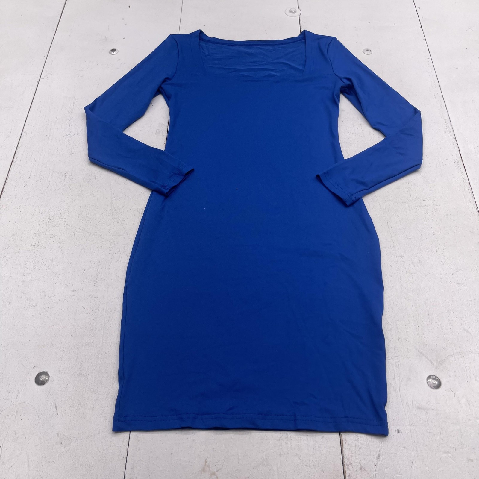 Blue Long Sleeve Square Neck Bodycon Dress Womens Medium Short Jersey Casual