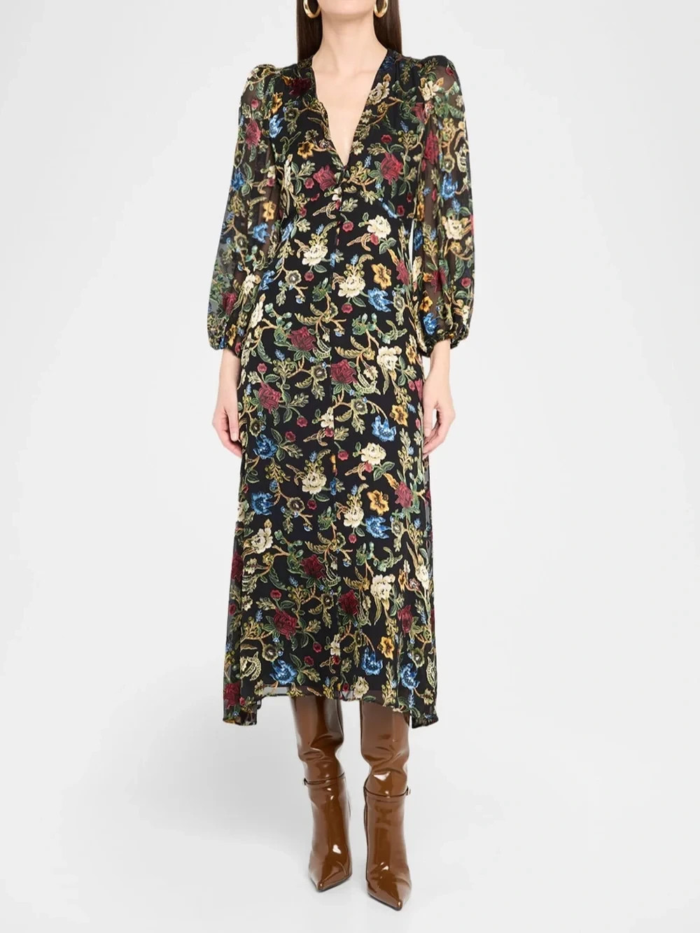 ALICE + OLIVIA Mona Floral Tapestry Blouson Midi Dress, NWT, Size 10, $425