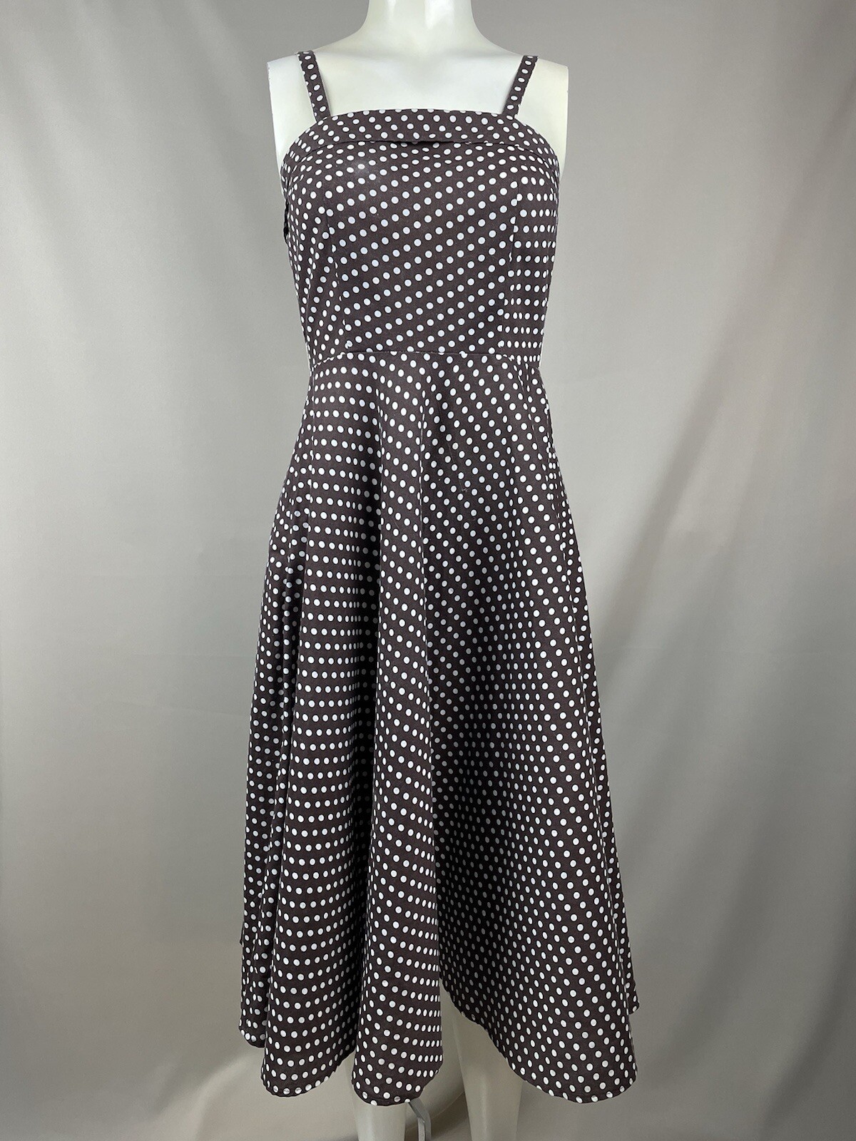 Stop Staring! Vintage Full Circle Sun Dress Small Brown Polka Dot Swing Retro
